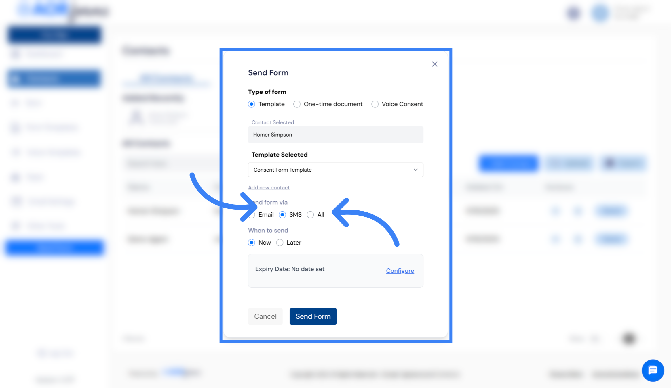 Applies when sending by SMS