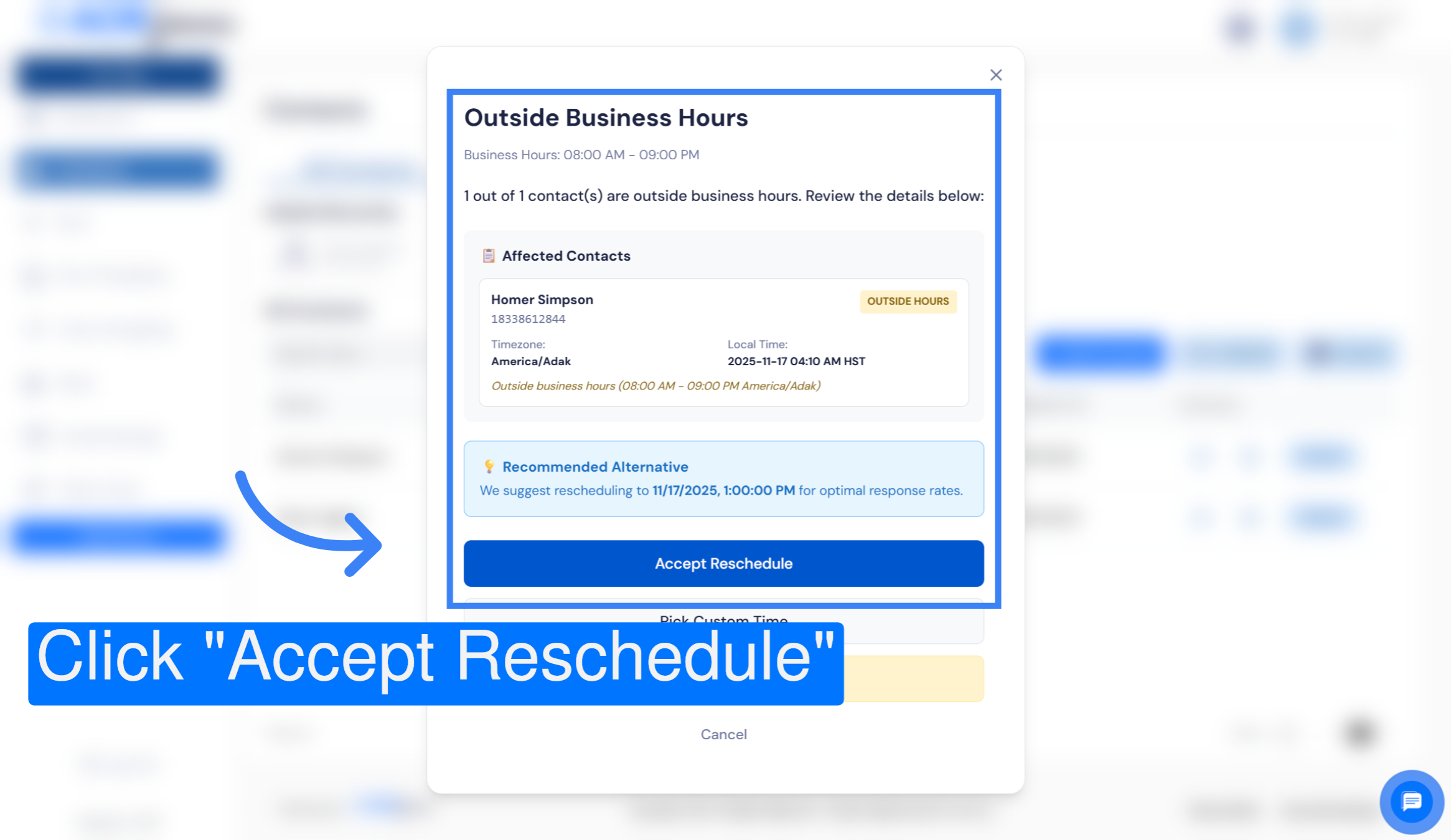 Accept Reschedule Prompt