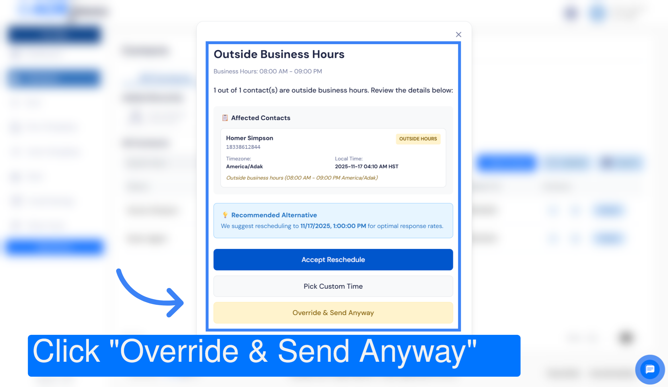 Override & Send Anyway