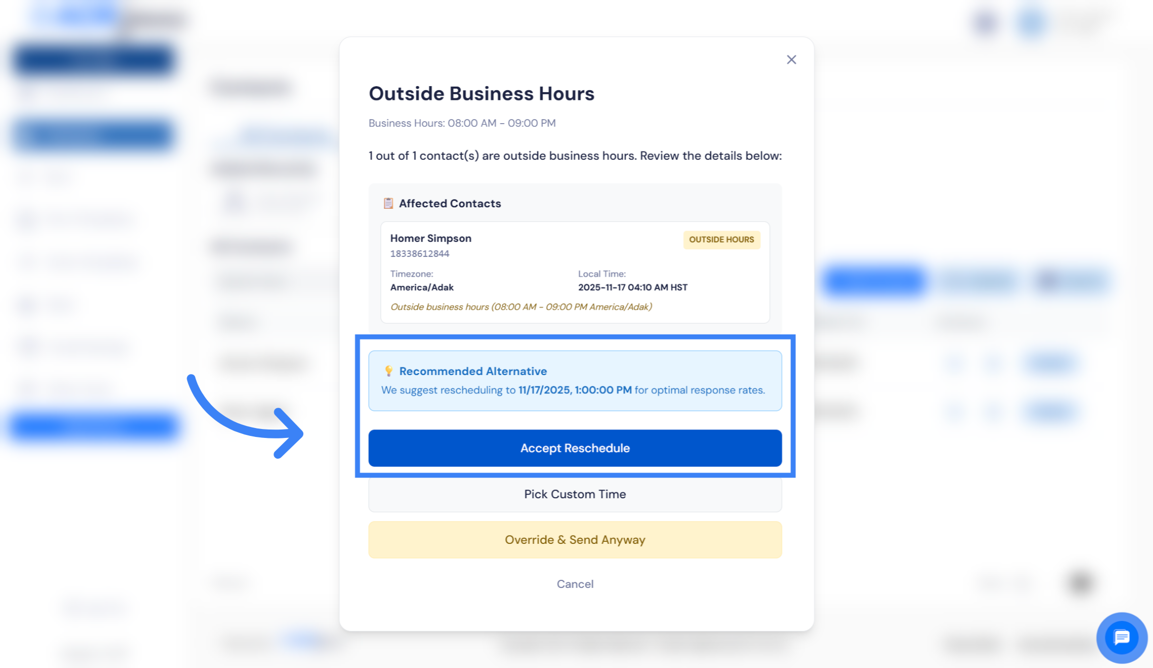 Accept Reschedule Prompt