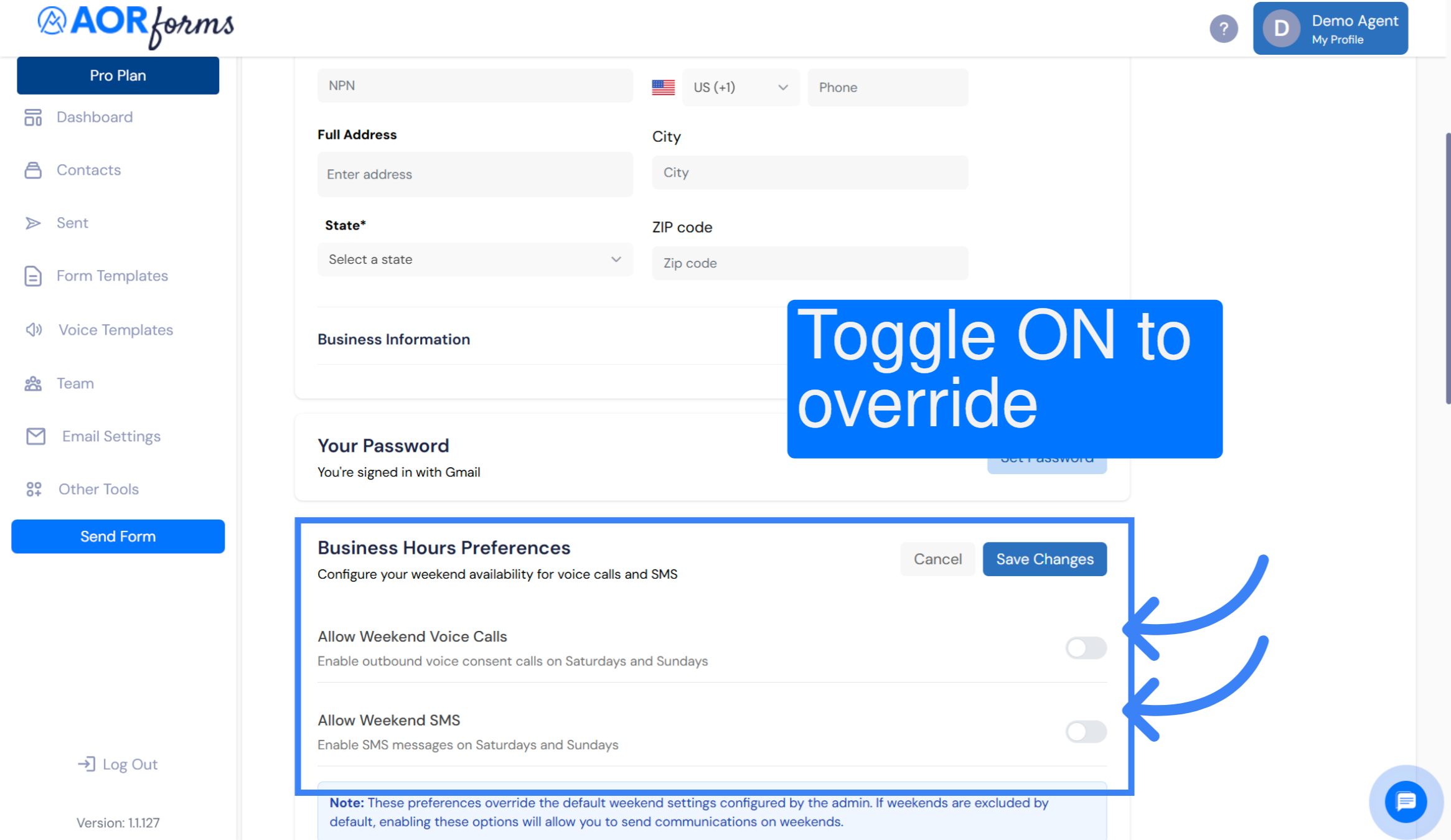 Access Preference Settings