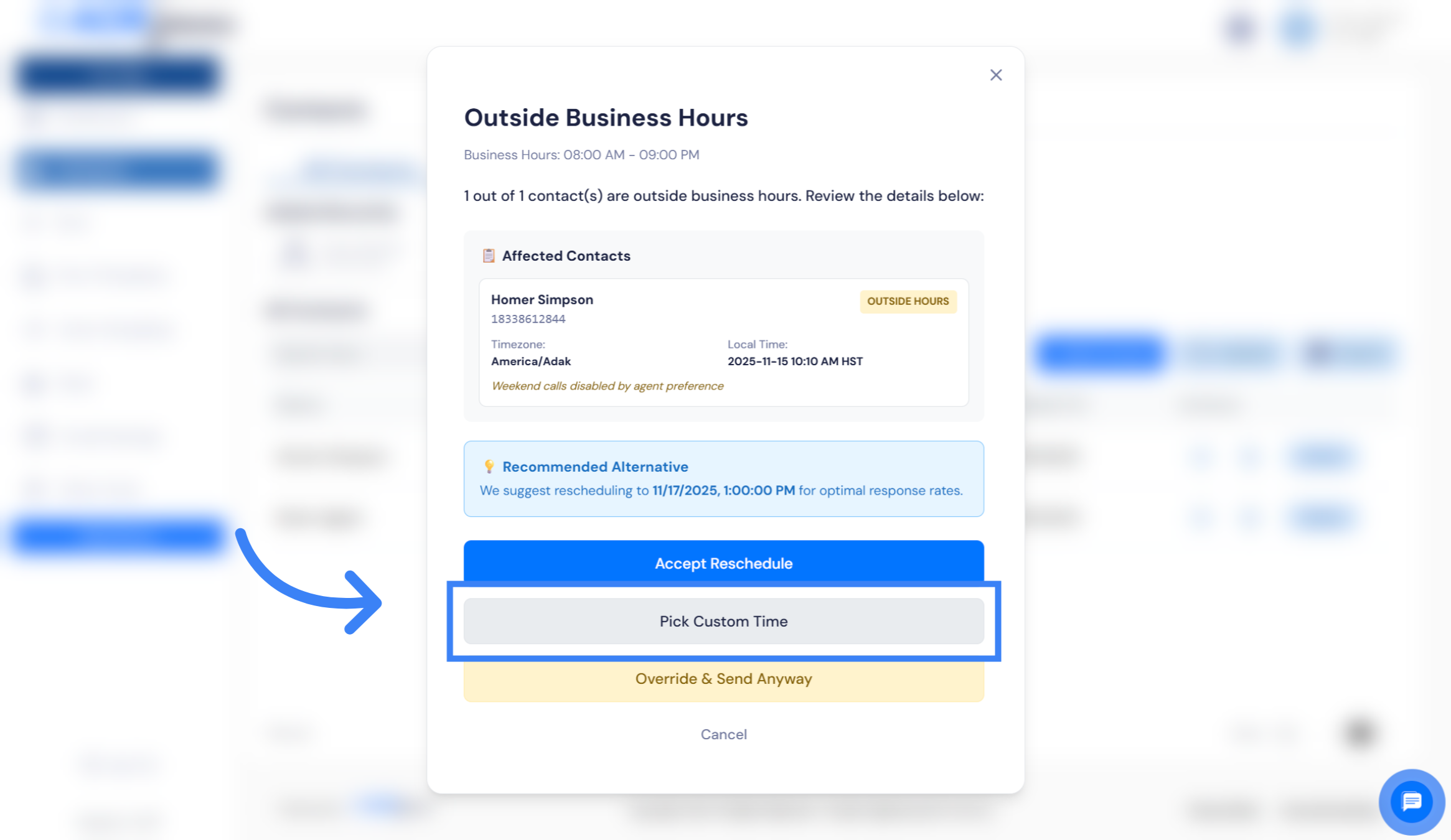 Choose Custom Time Option