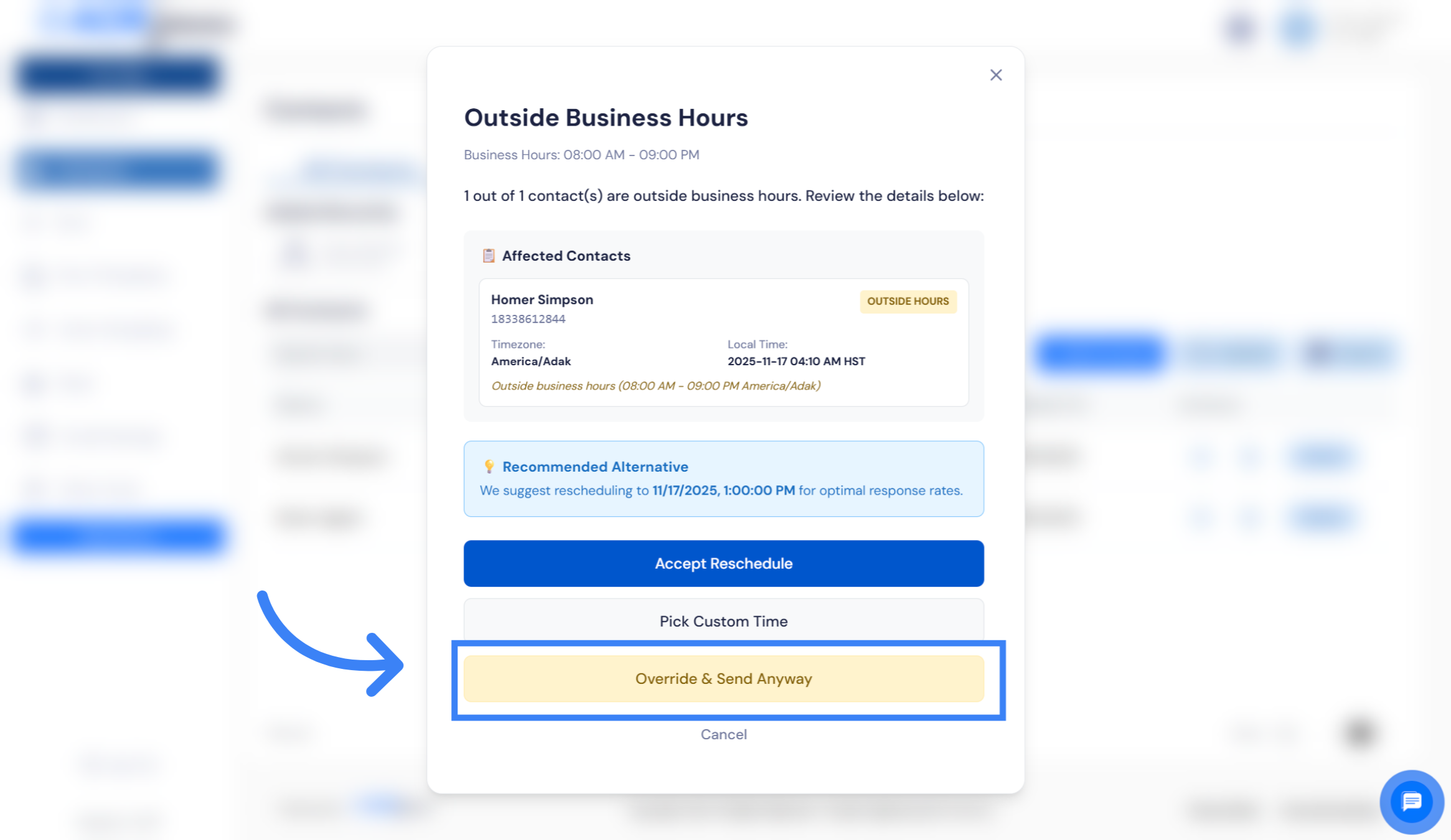 Override & Send Anyway