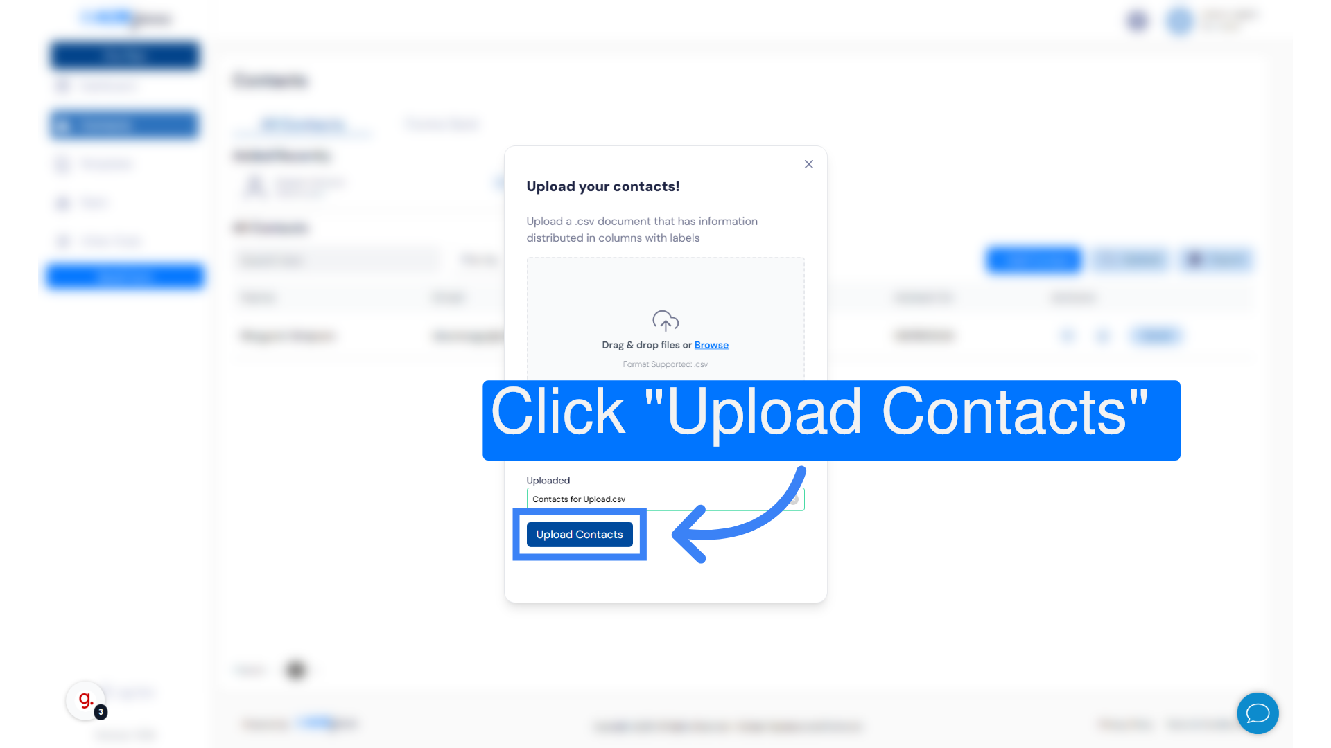 Click 'Upload Contacts'