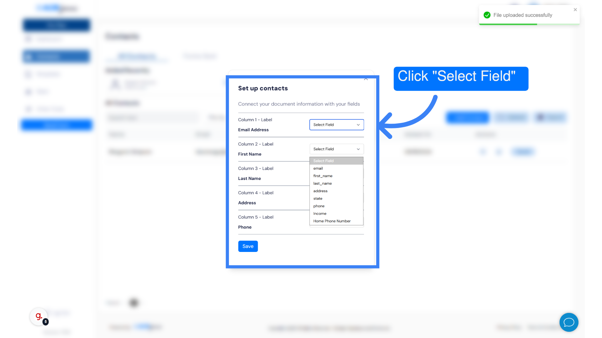 Click Select field