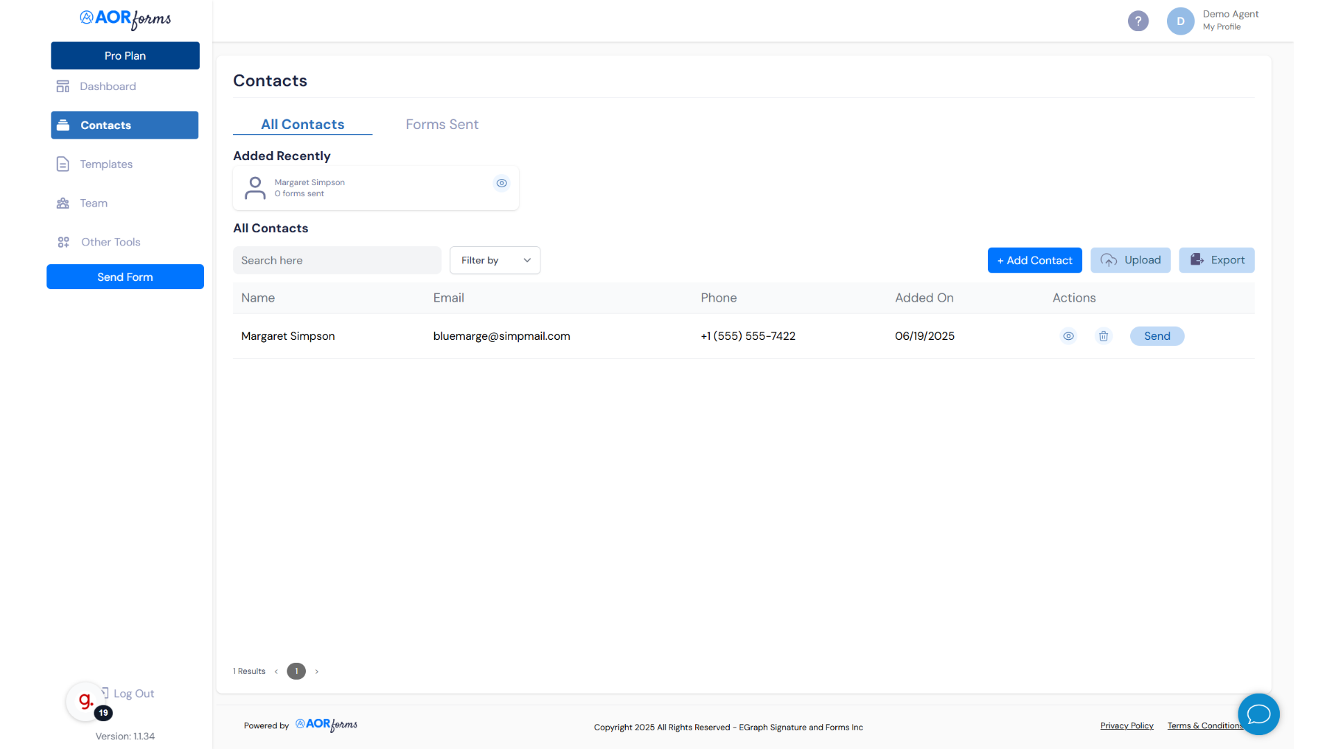 View the updated contact list