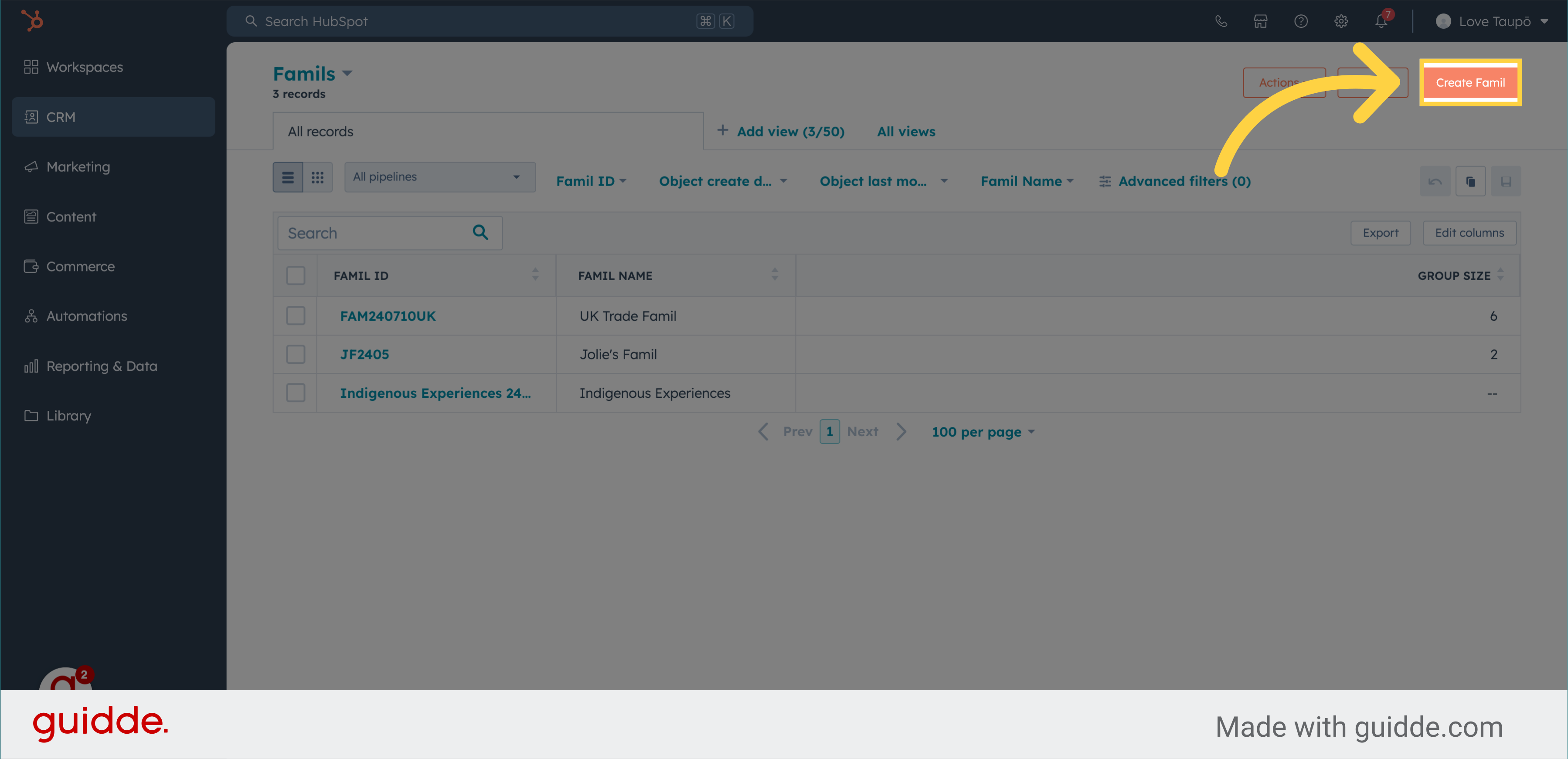 Click 'Create Famil'