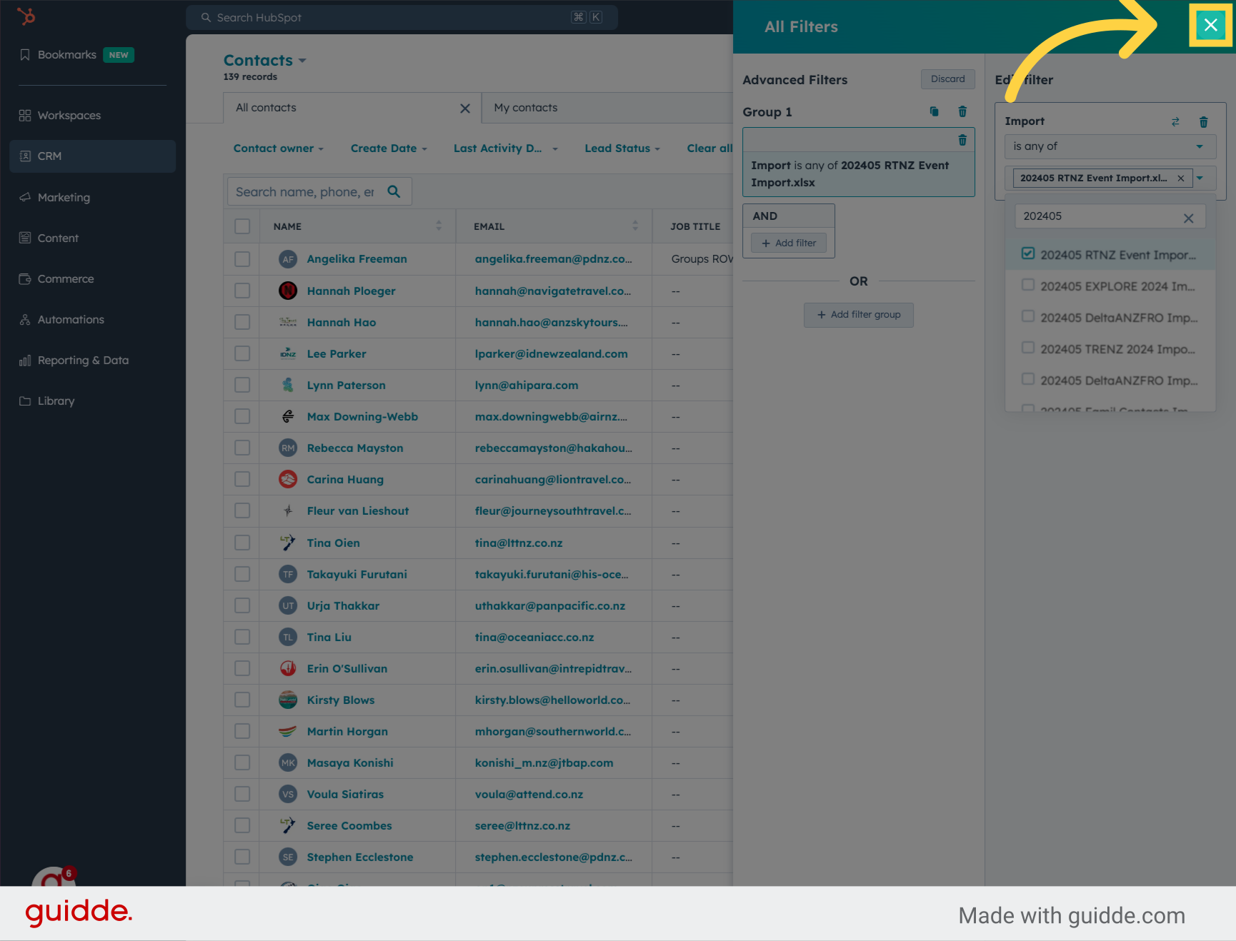 Close the Filter panel
