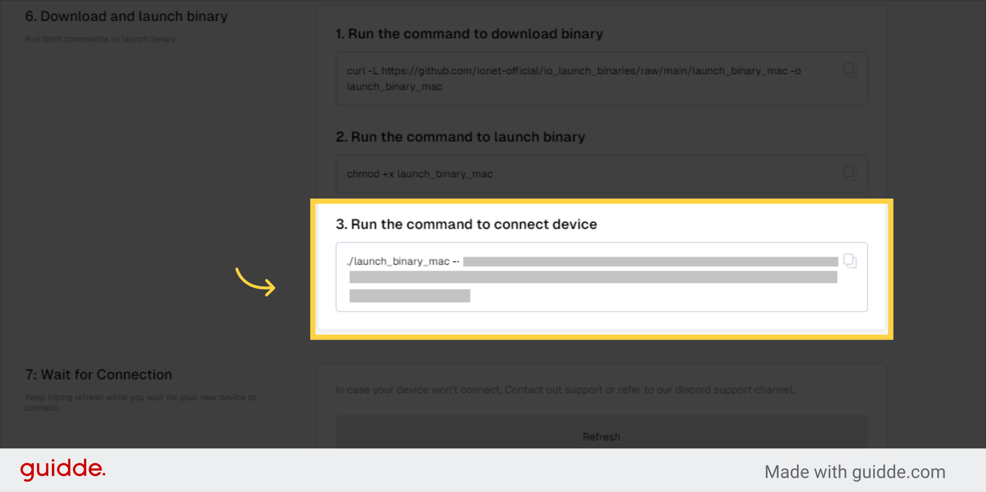 Run the command to connect device