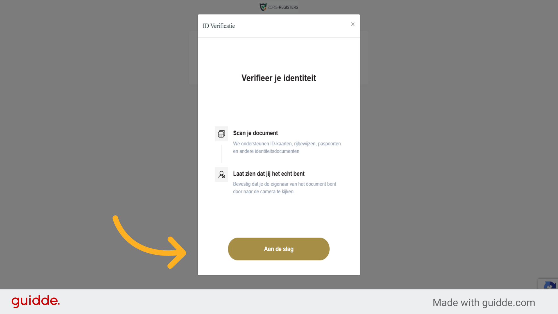 Klik op 'start' om het verificatieproces te beginnen.