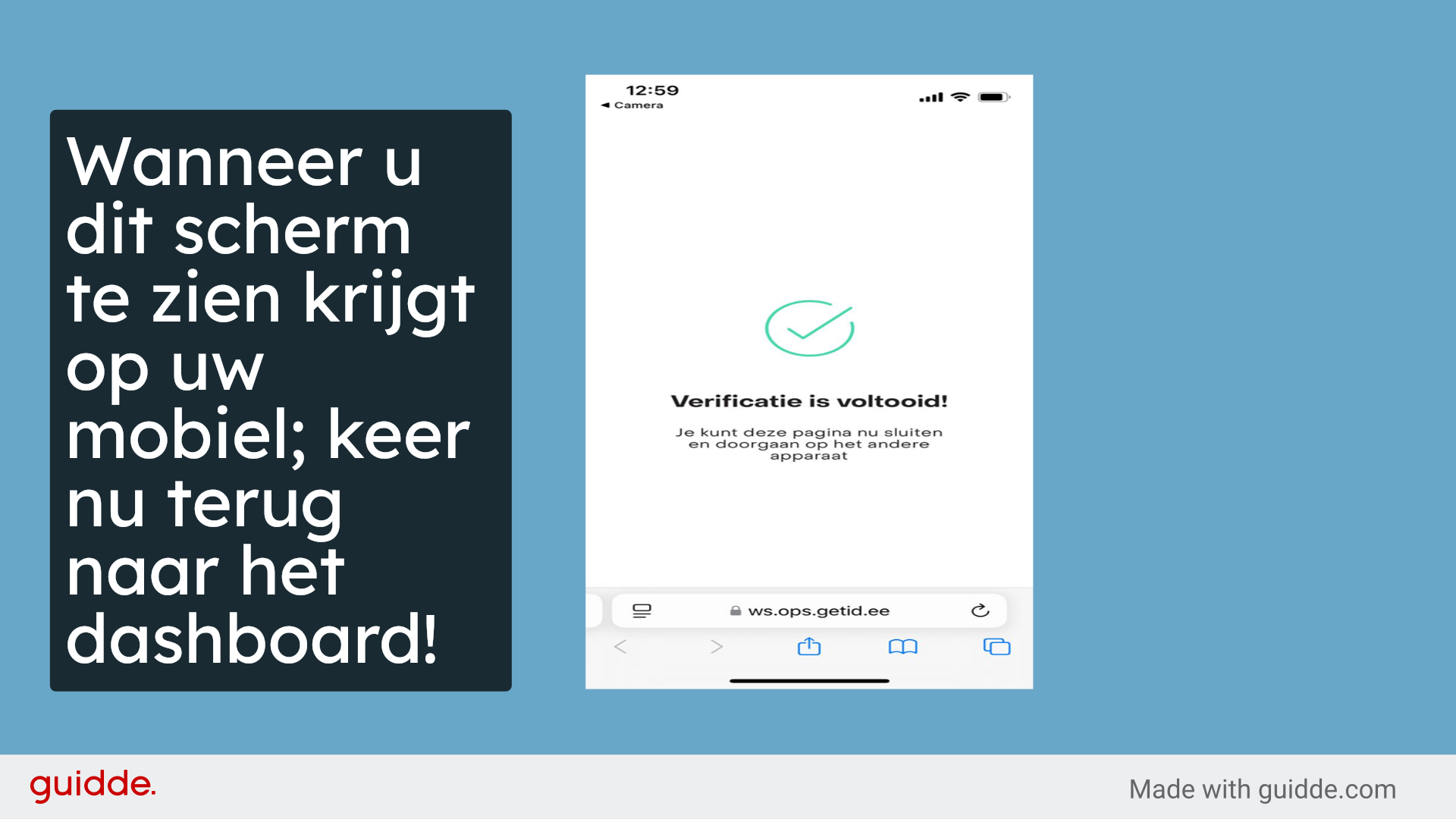 Alternatief scherm via mobiel na identificatie proces. 