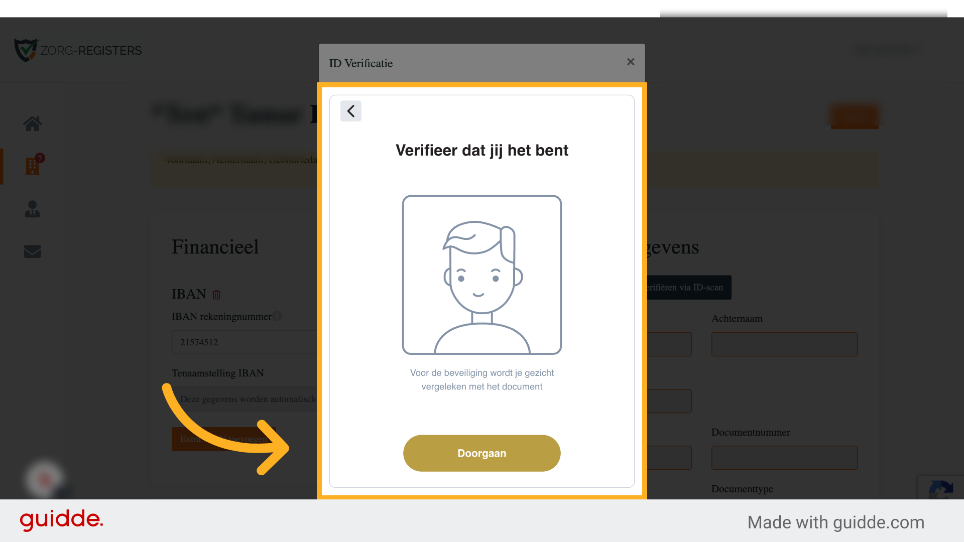 Klik op 'doorgaan' om jezelf te verifiëren.