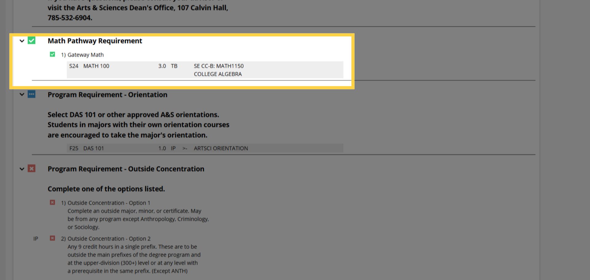 Check Math Pathway Requirement
