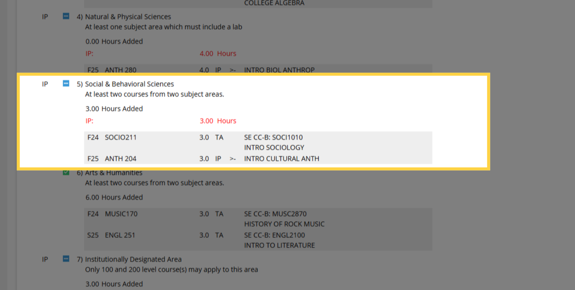 Core Requirement Example