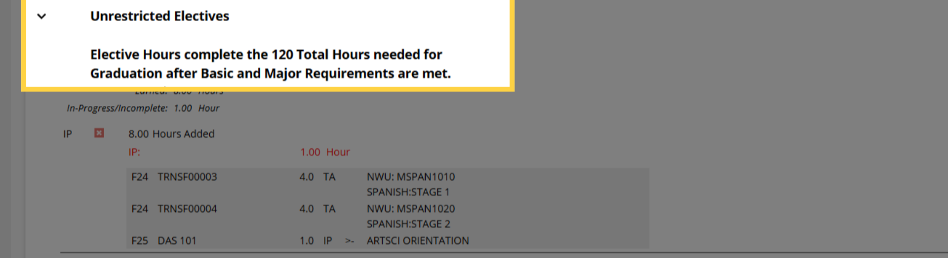 Check Unrestricted Electives