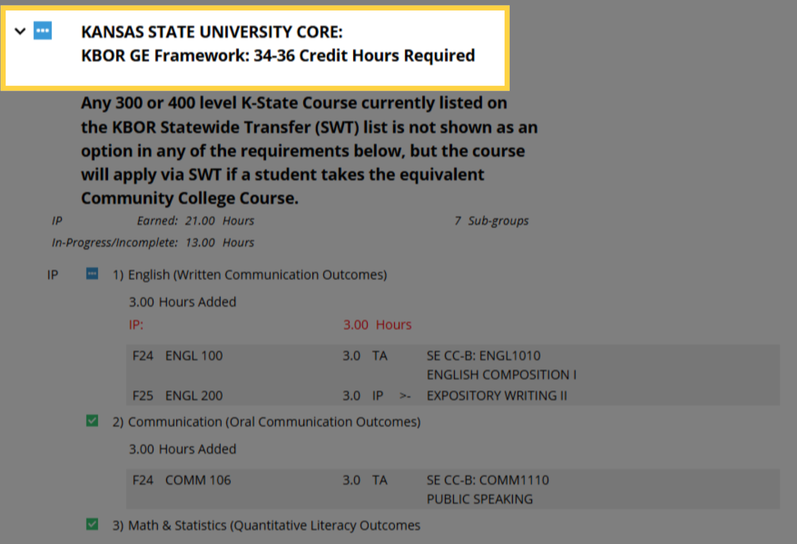 View K-State Core Requirements
