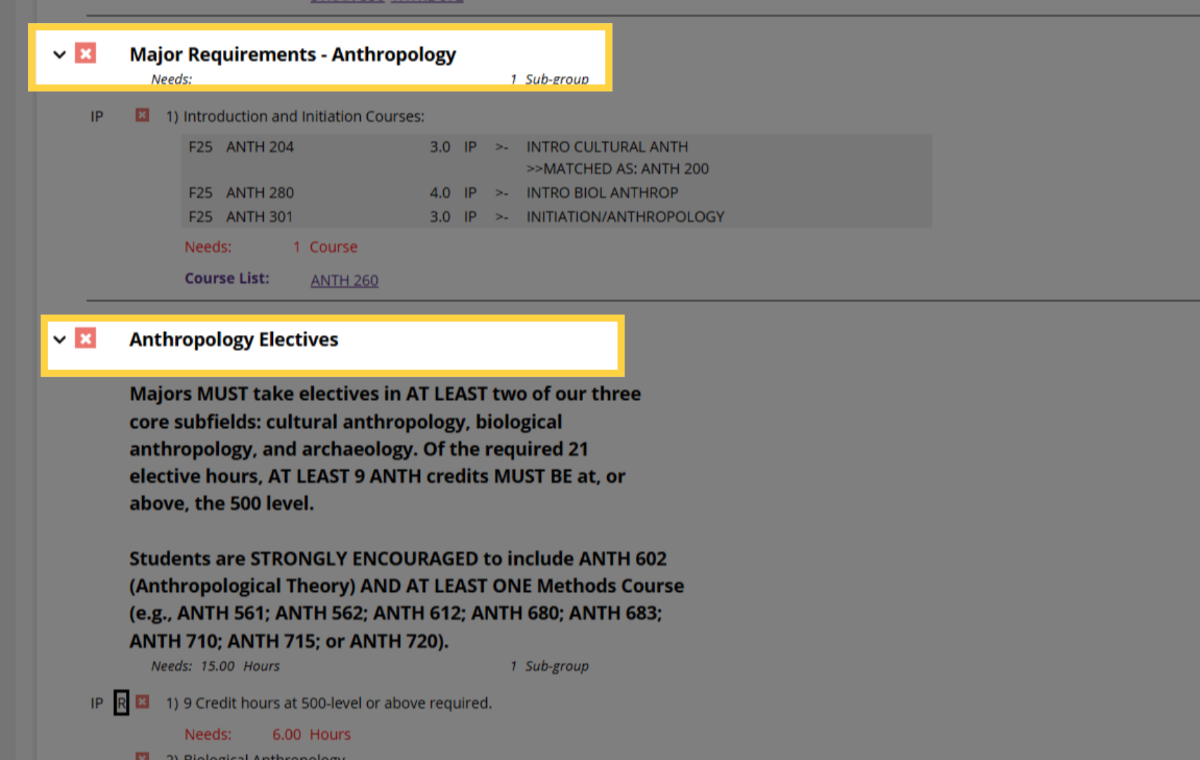 View Major Requirements