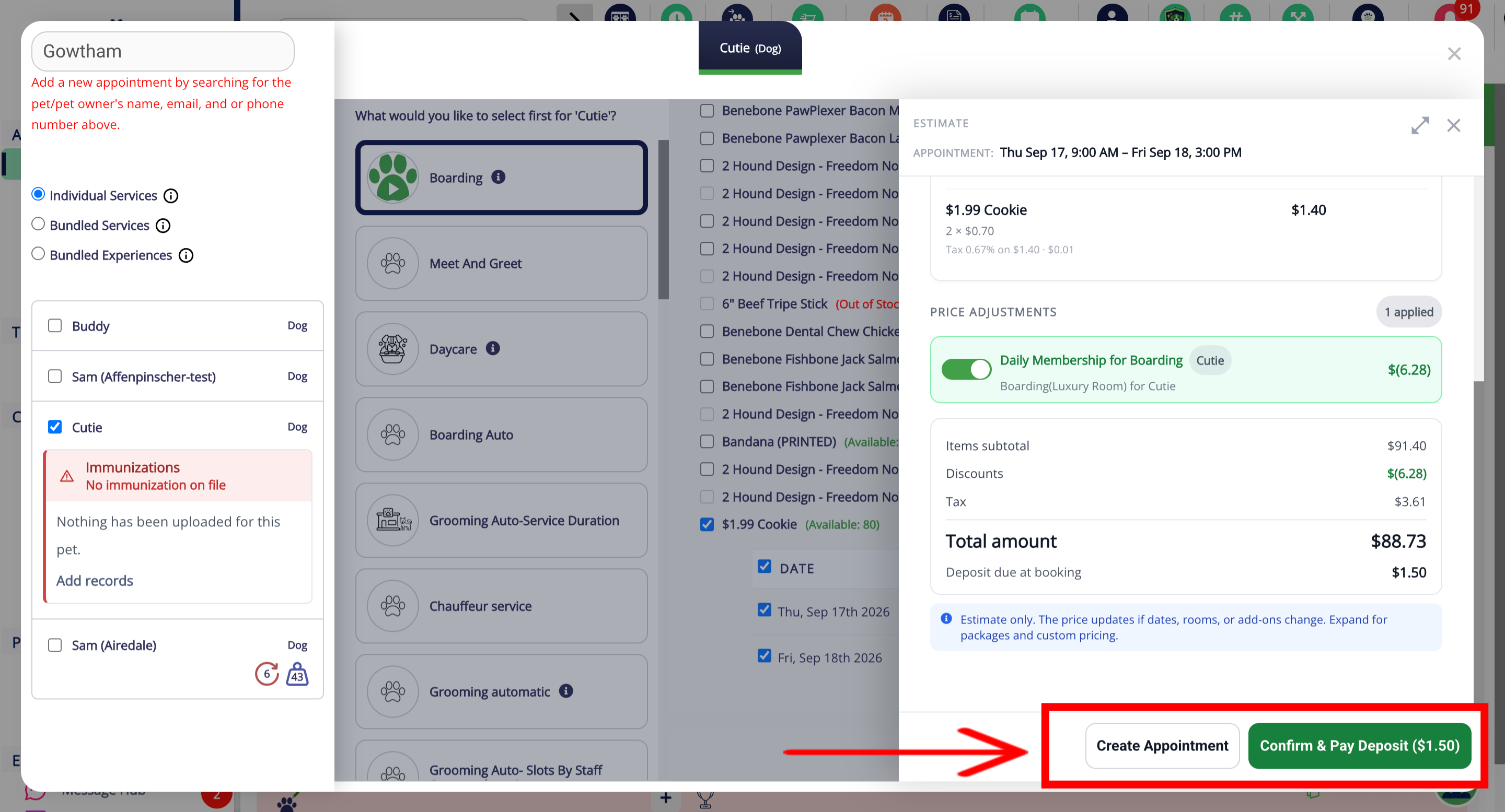 Confirm and Pay Deposit