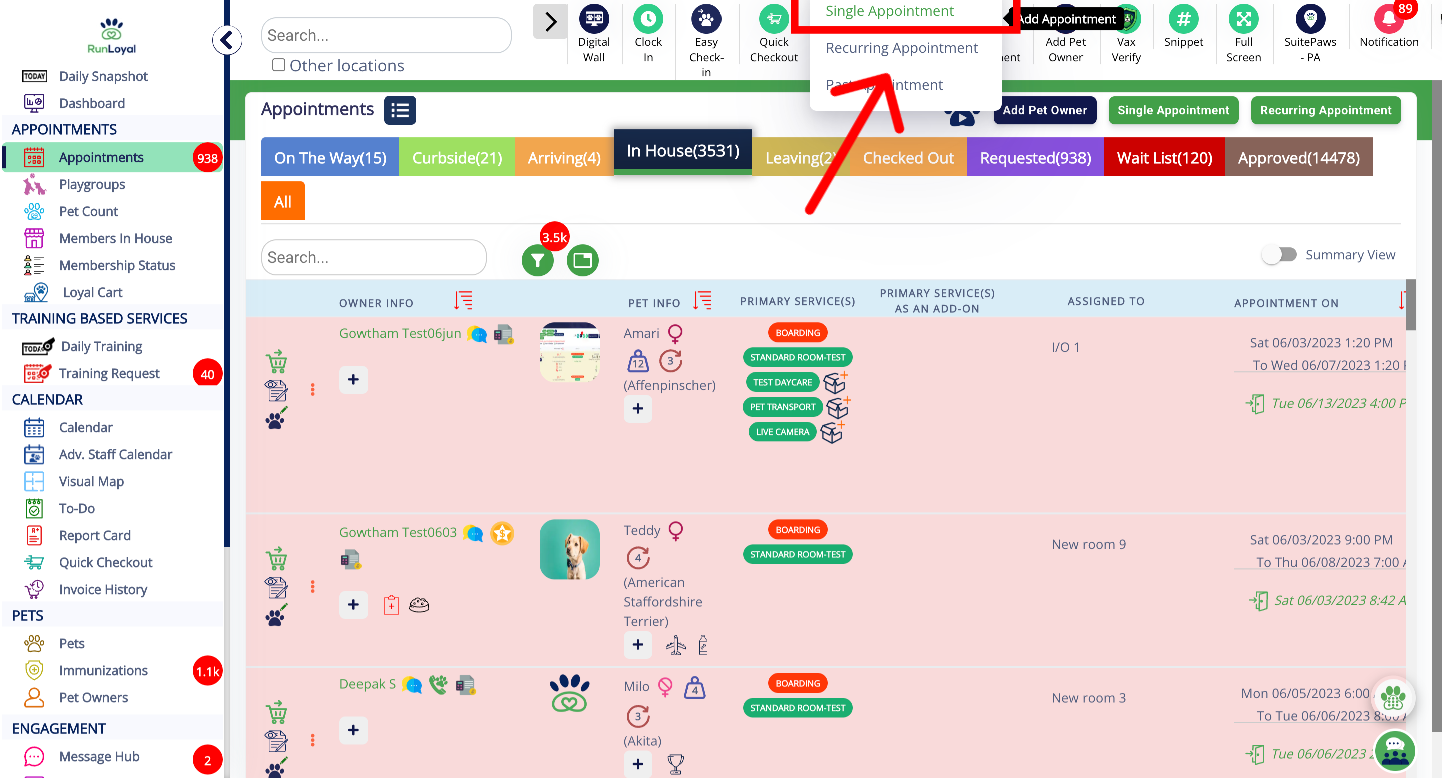 Select the Appointment Option