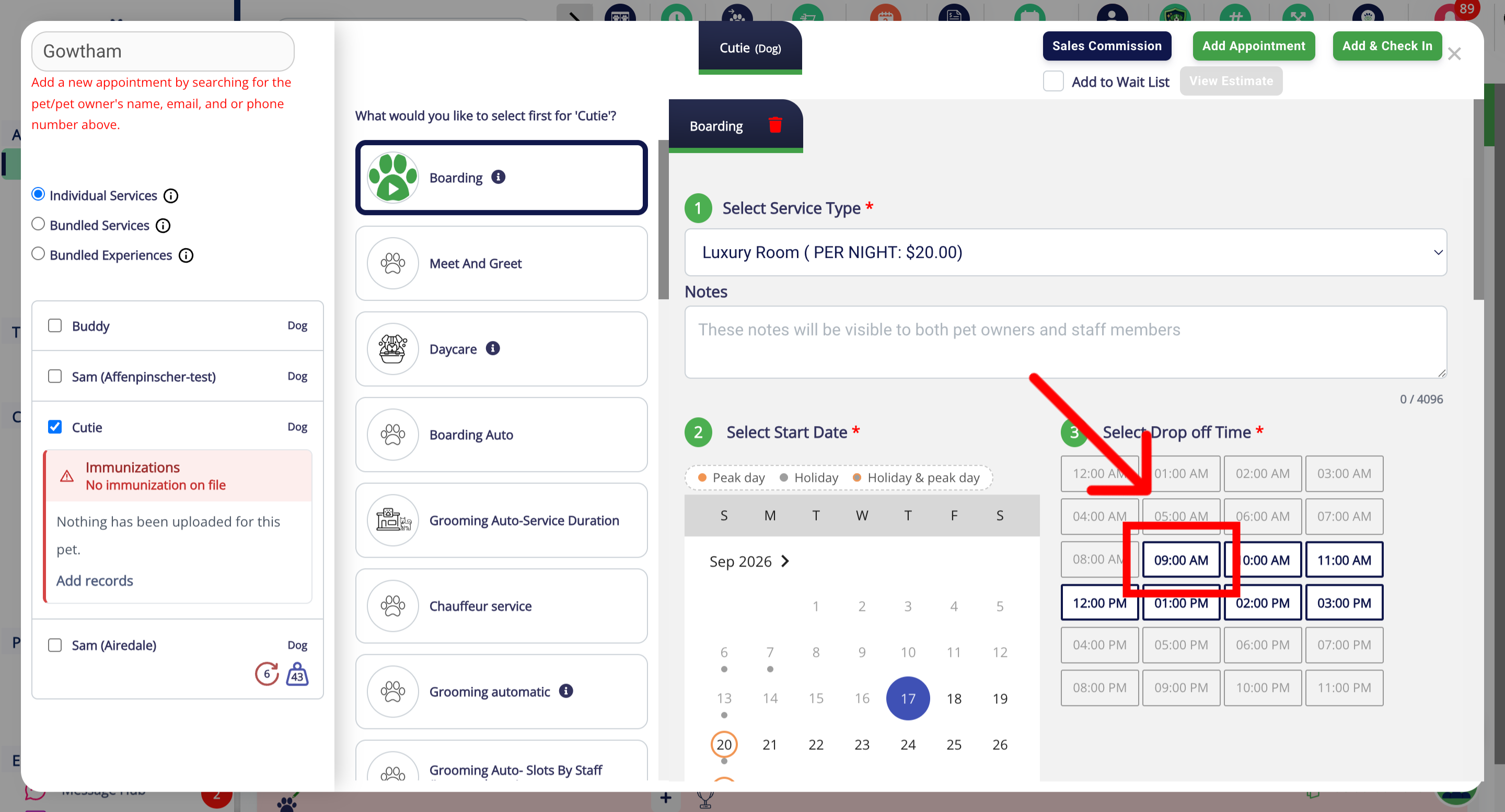 Choose Appointment Start Time