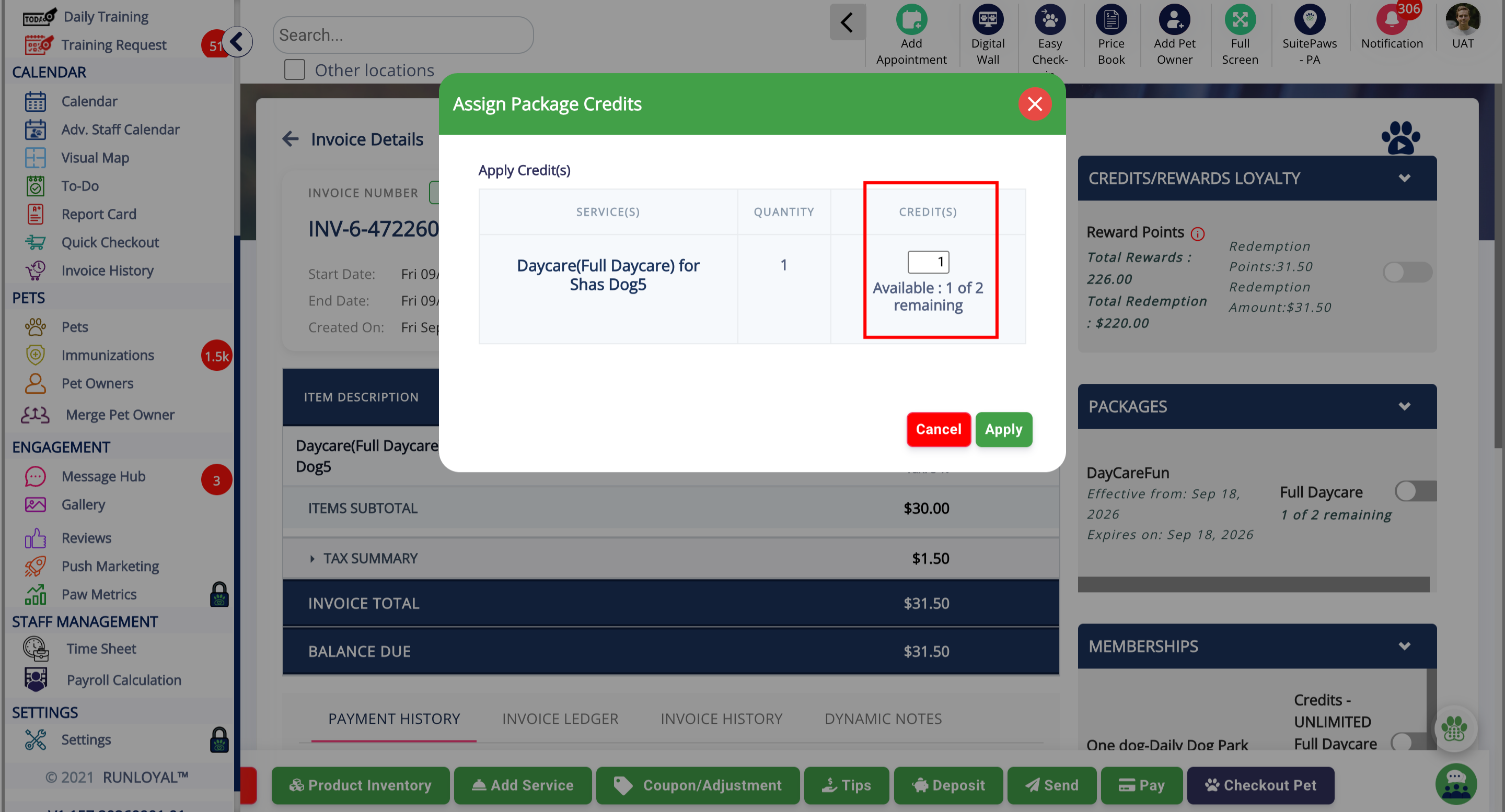Package Credits Section