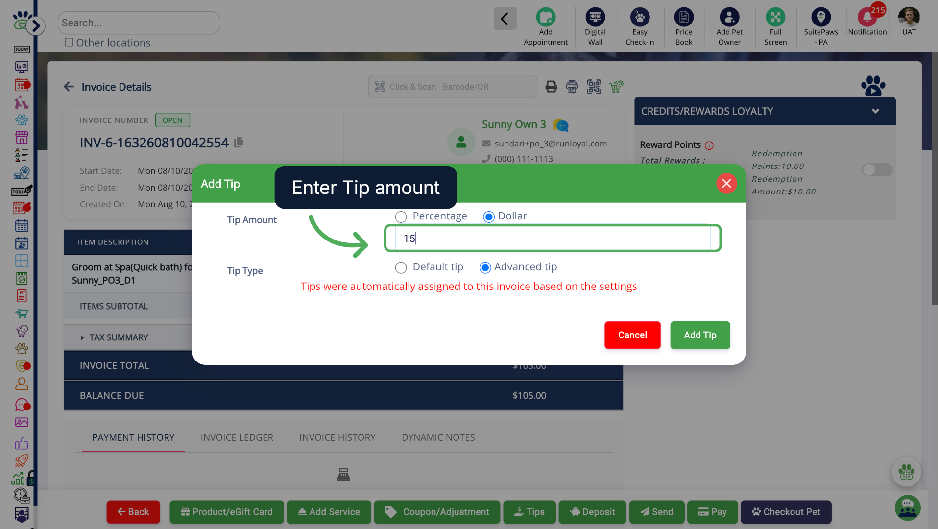 Specify Tip Value