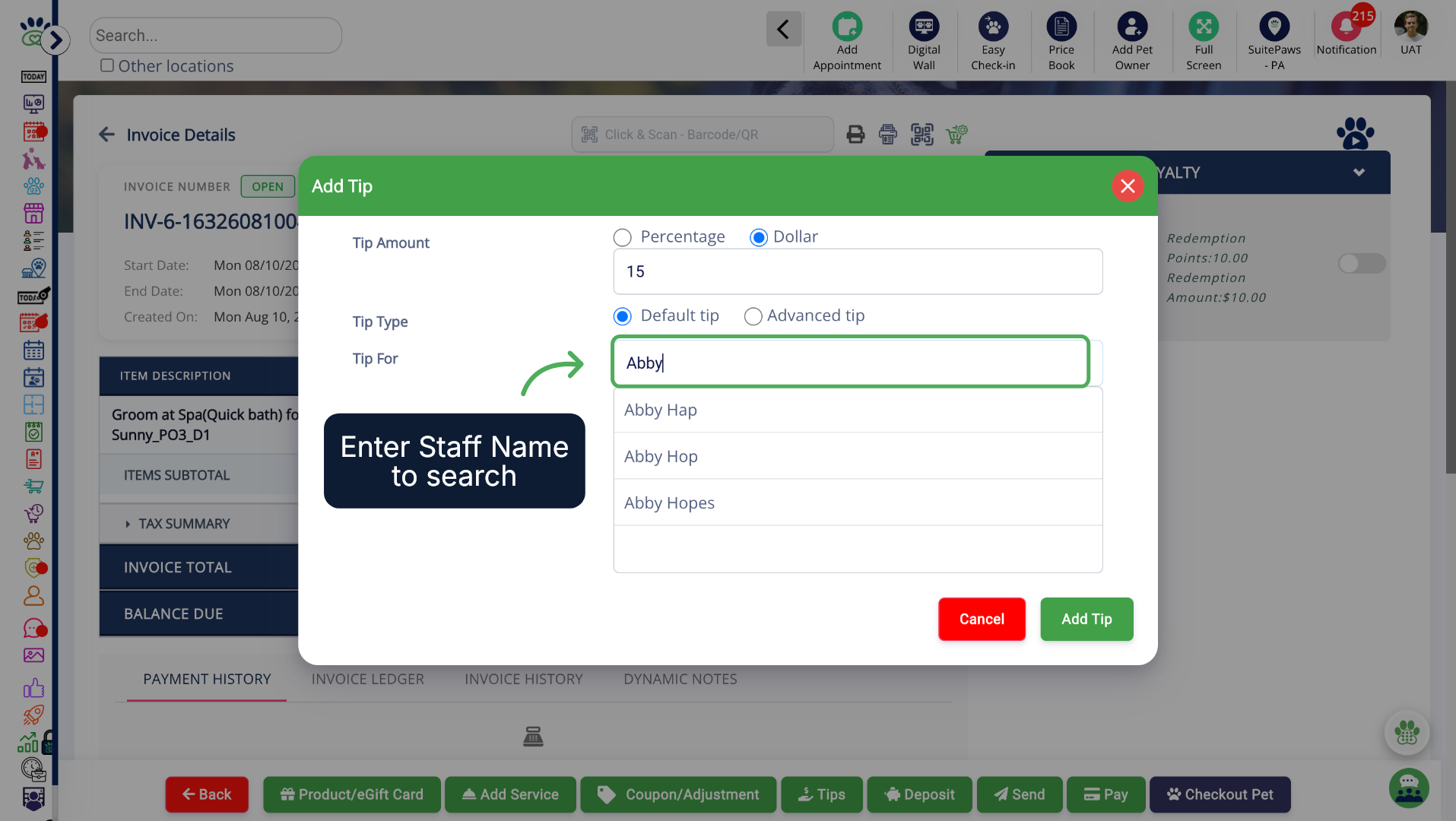 Search and Enter Staff Member