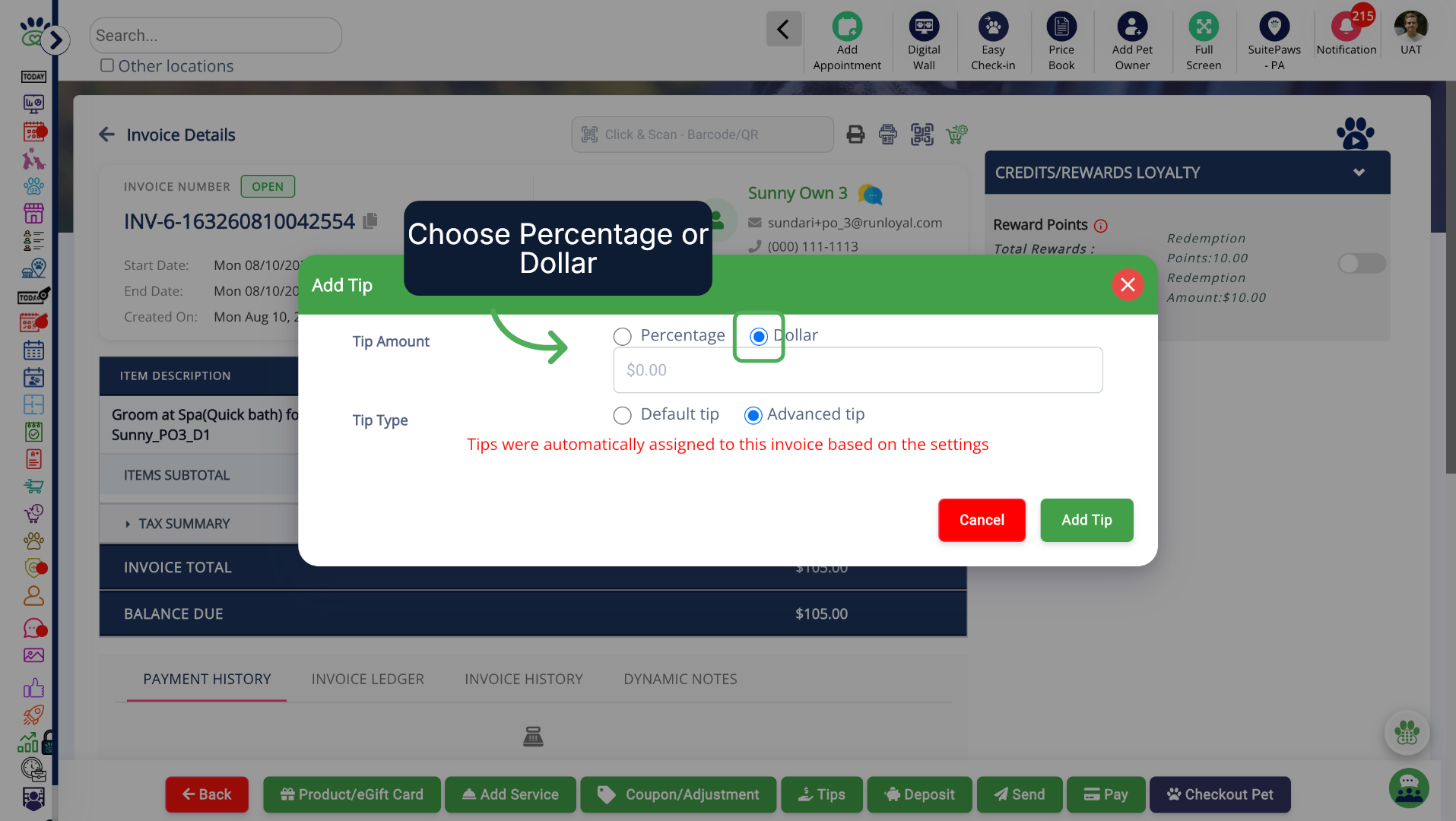 Choose Percentage or Dollar
