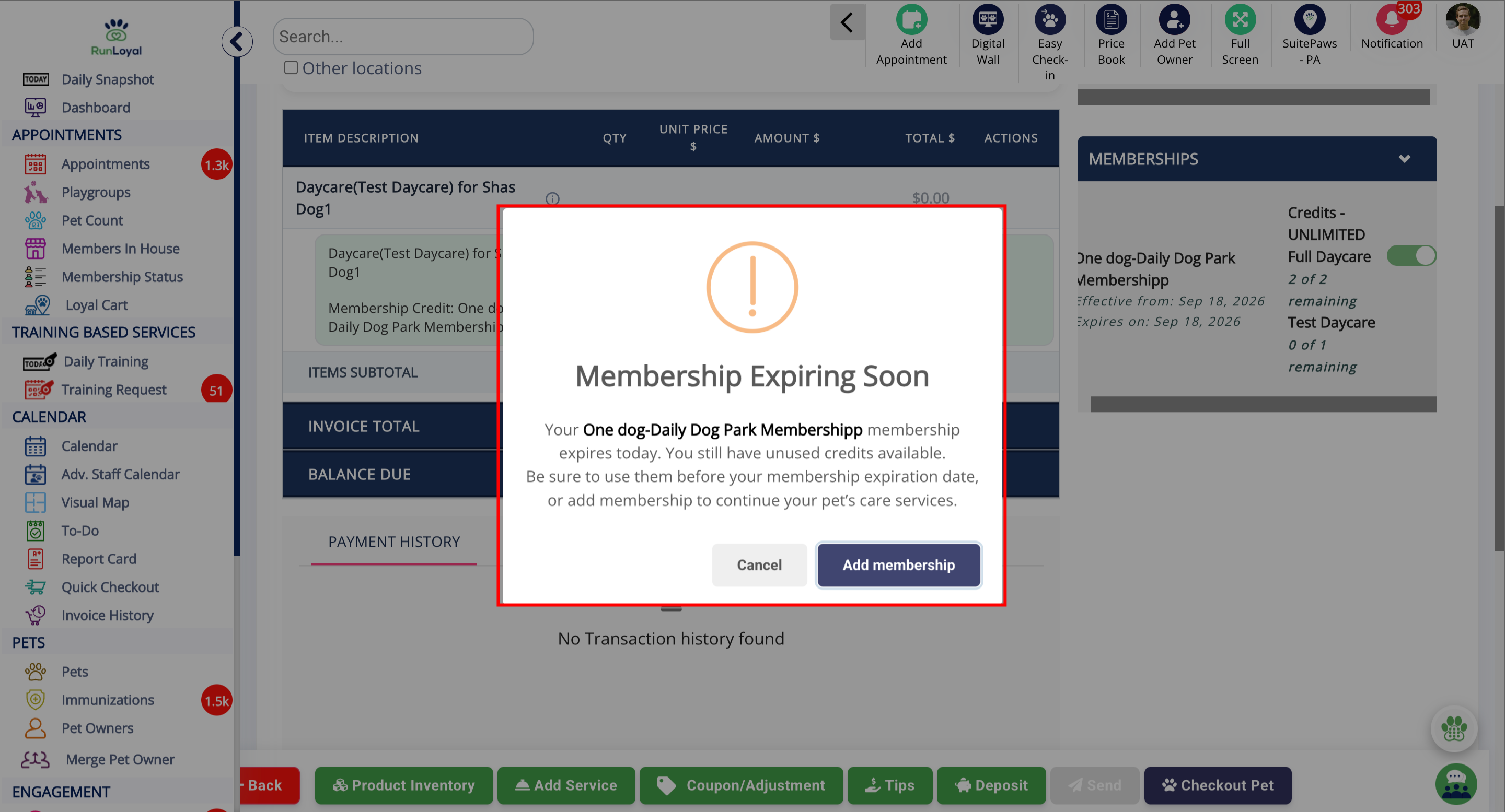 Membership expiry alert