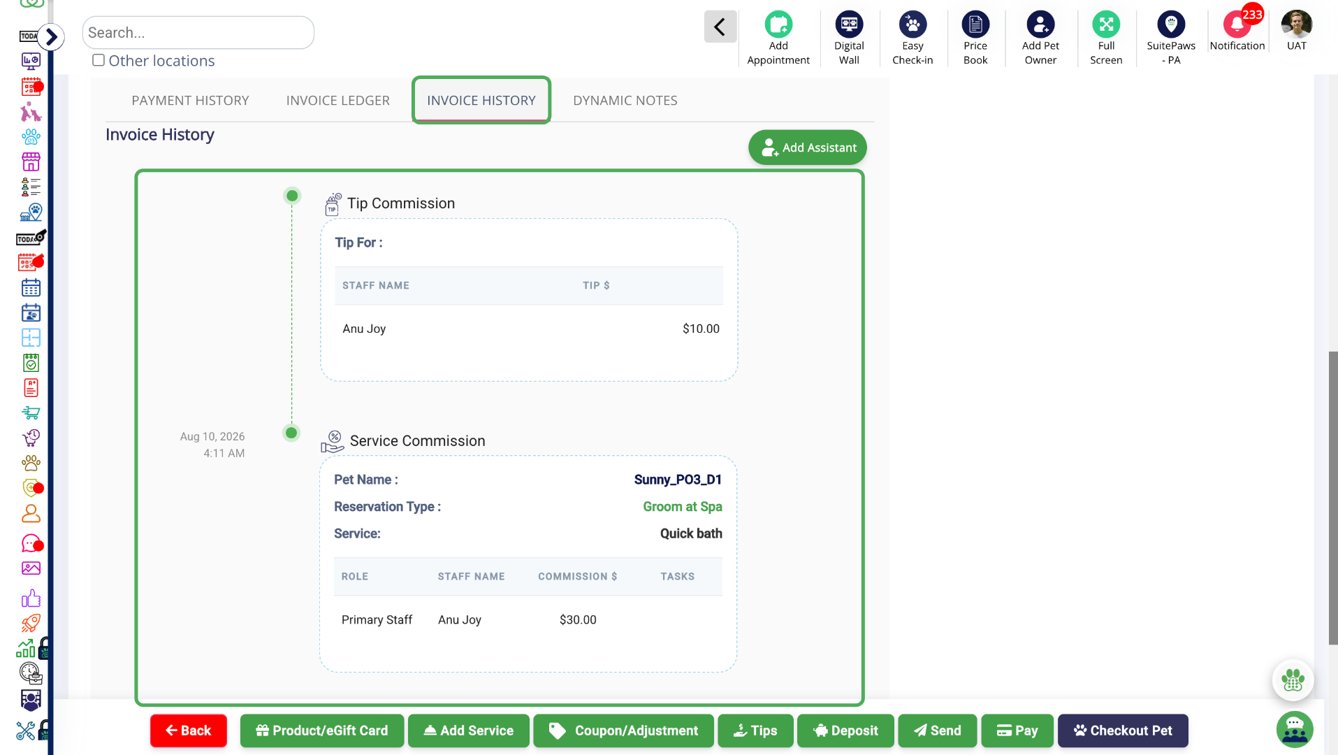 Open Invoice History Section