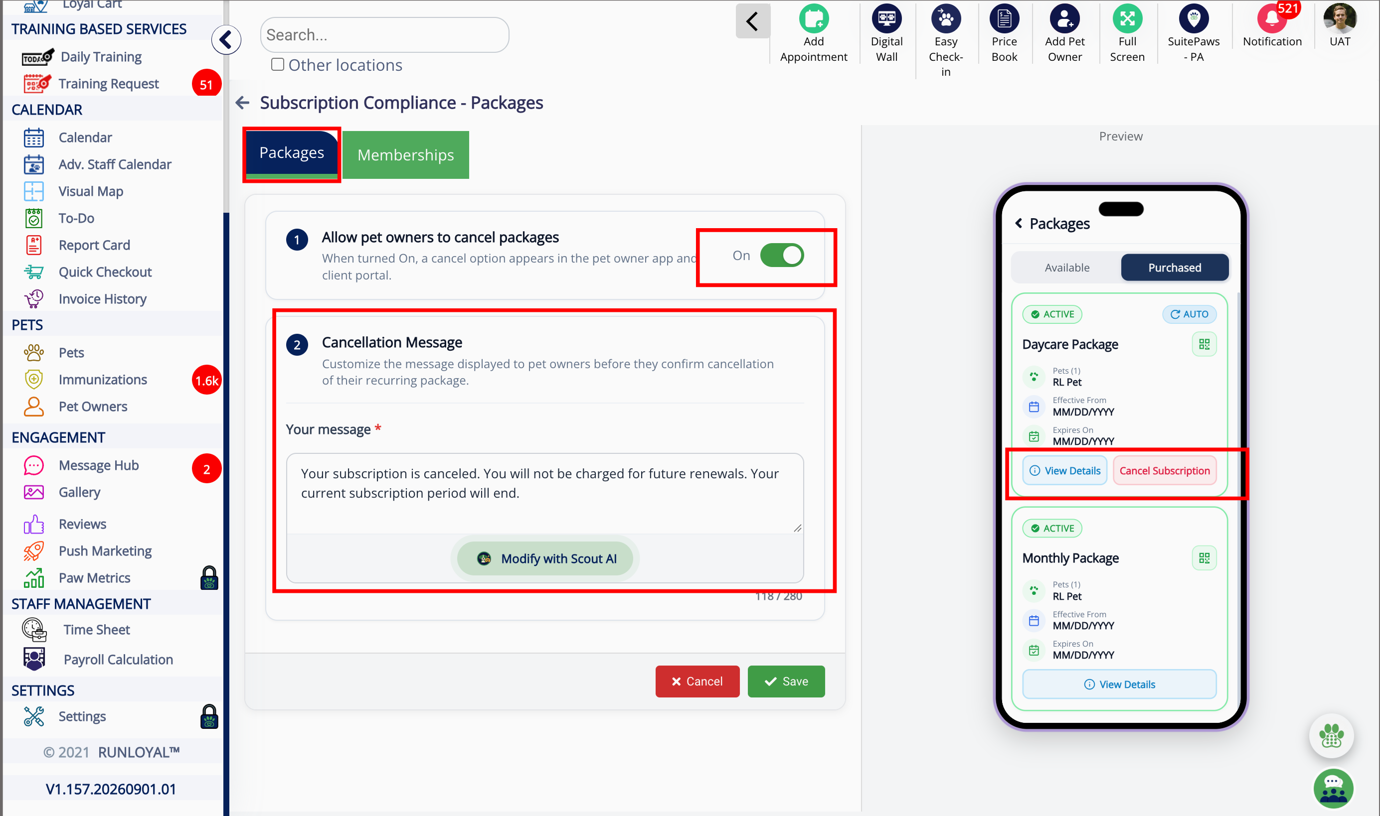 Enable cancel packages