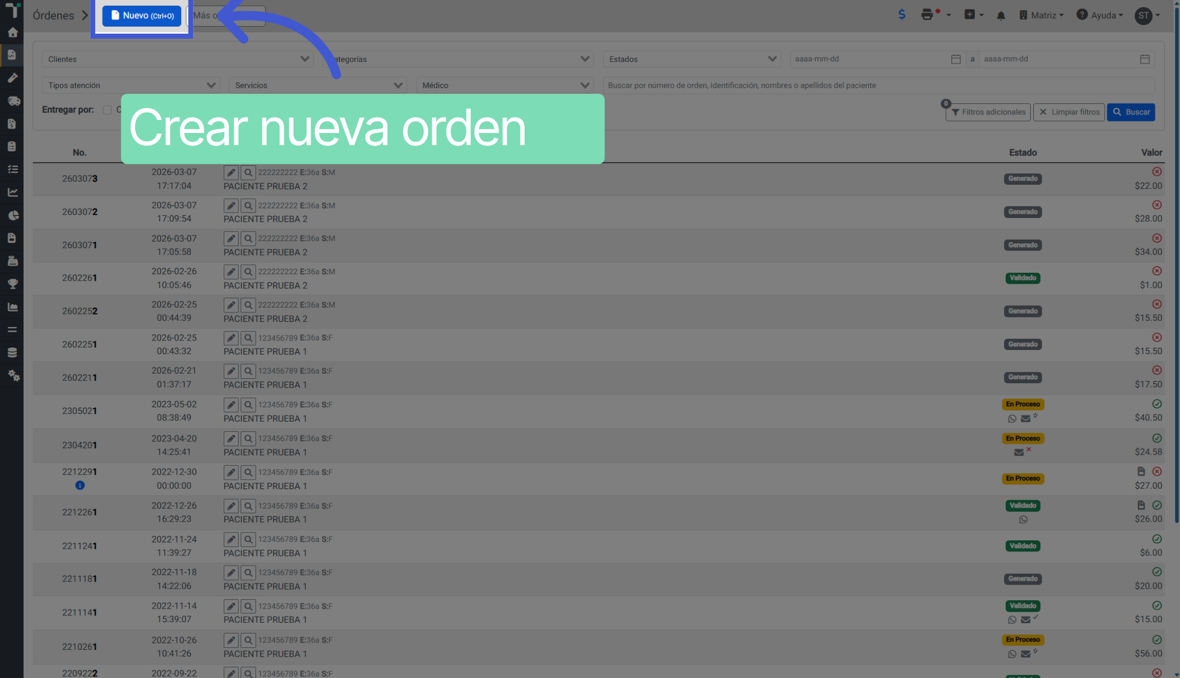 Crear Nueva Orden