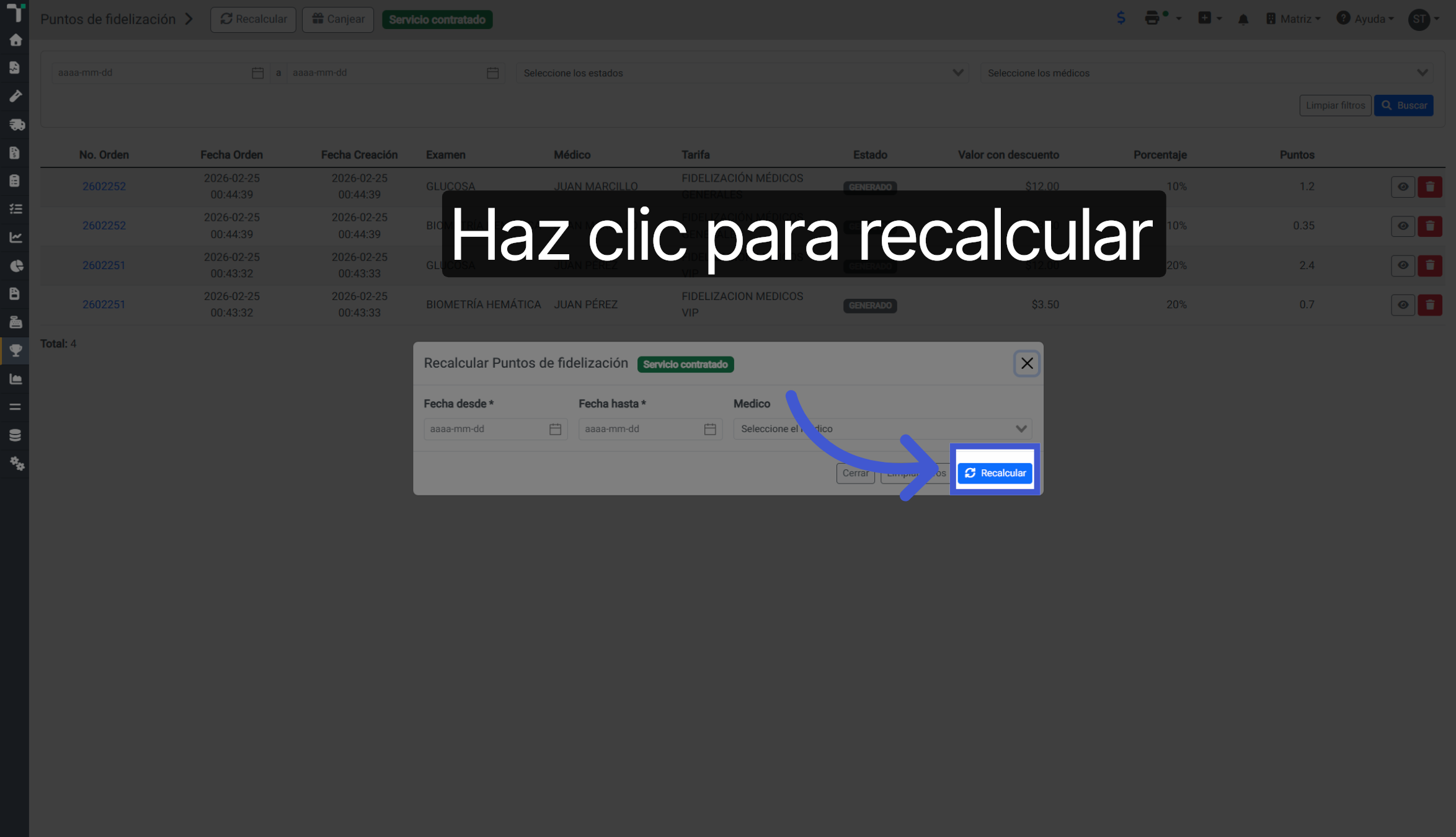 Iniciar Recalculo de Puntos