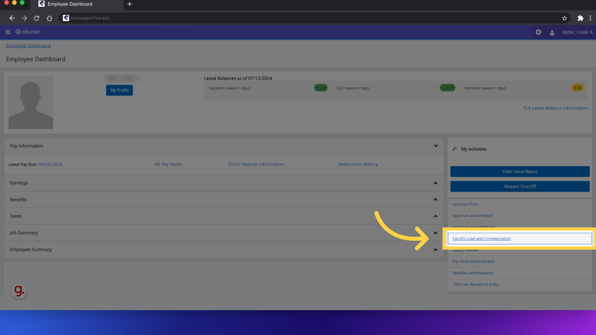 Click 'Faculty Load and Compensation'