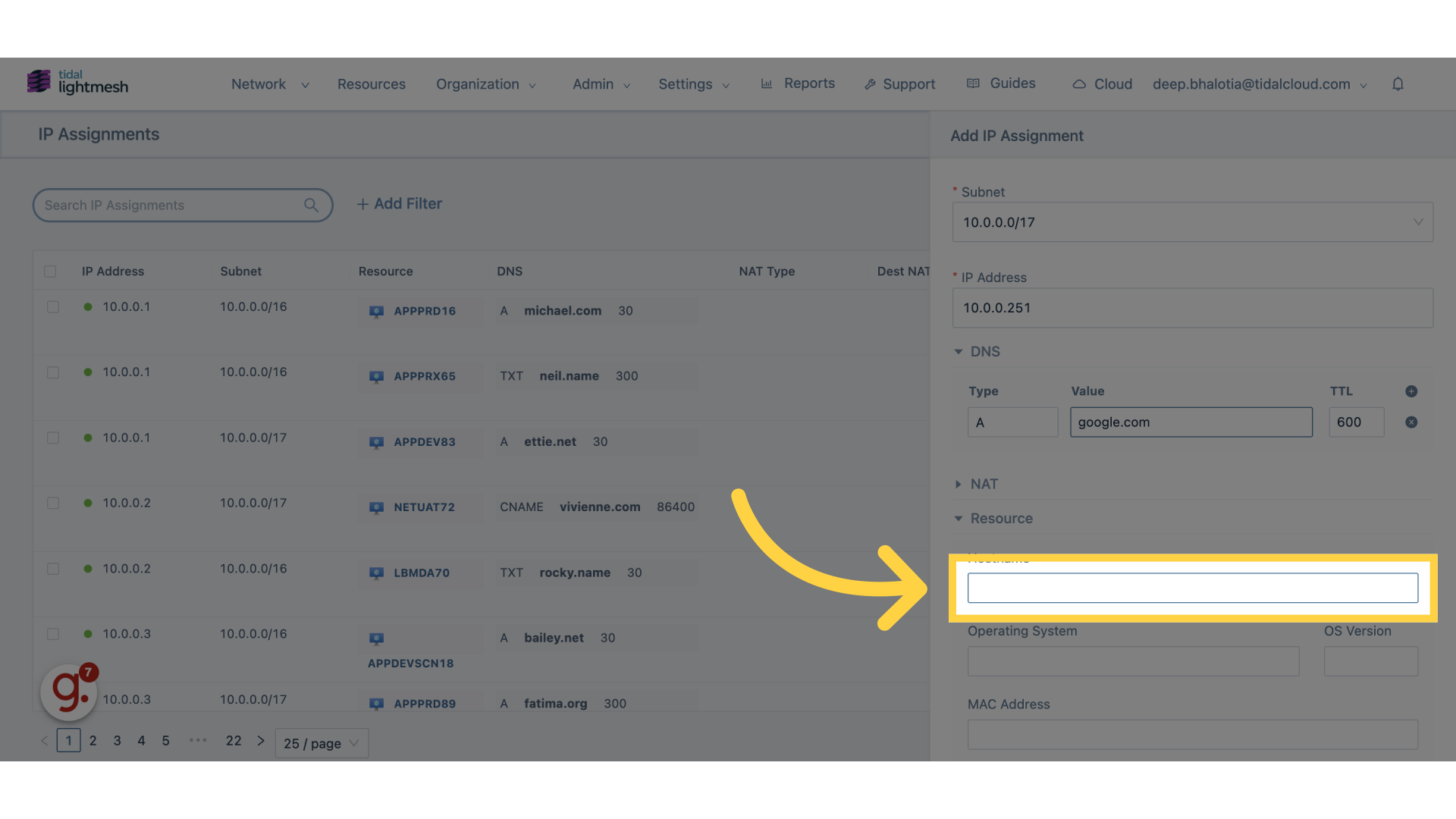 Click ‘Hostname’