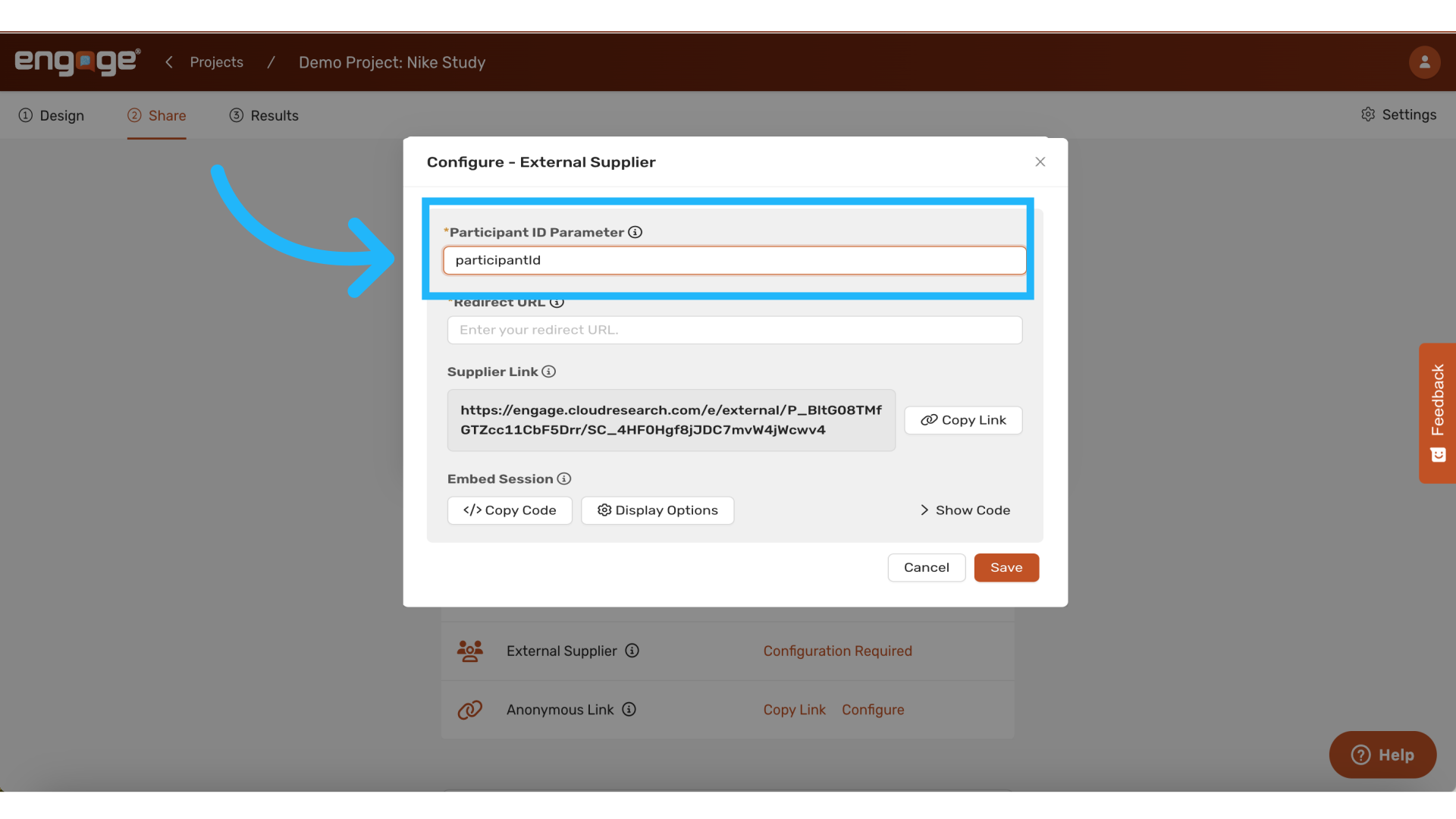 Set the Participant Id to 'participantId'