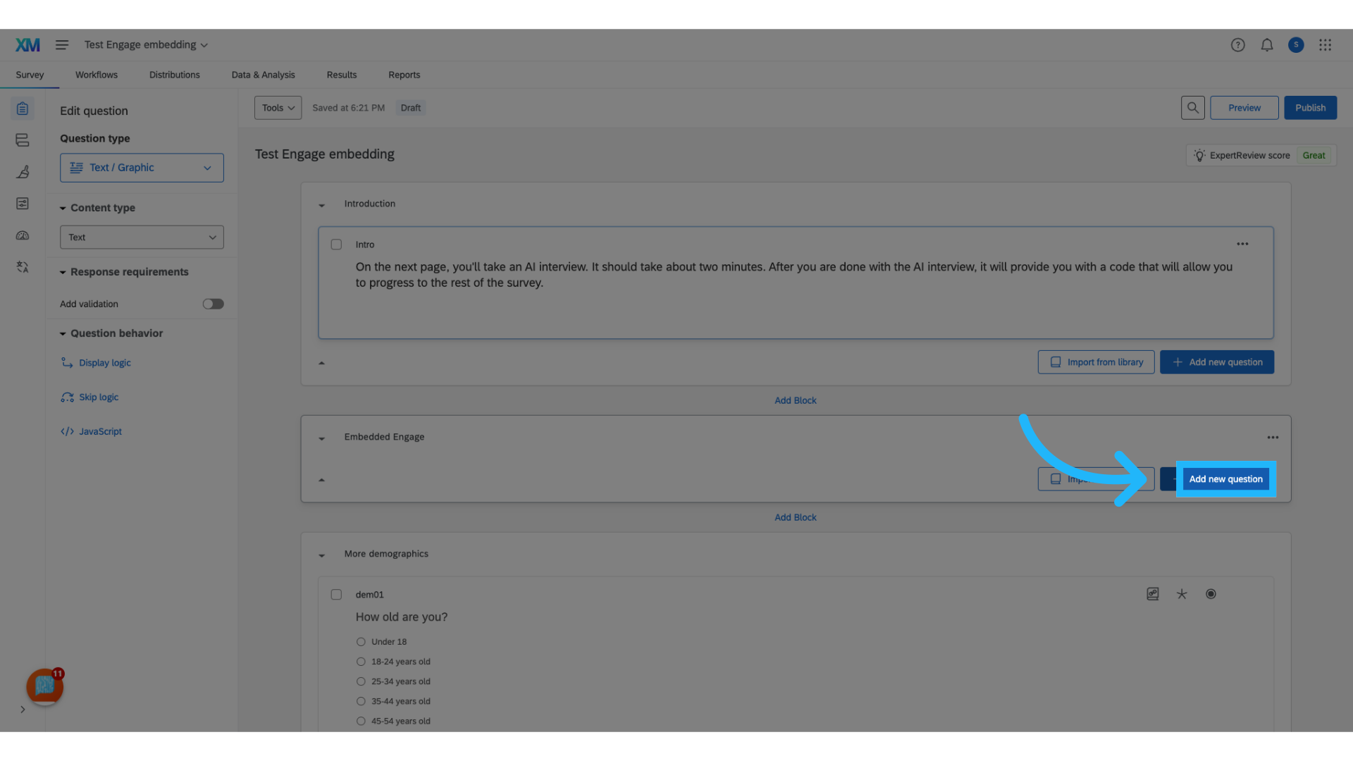 Click 'Add new question'