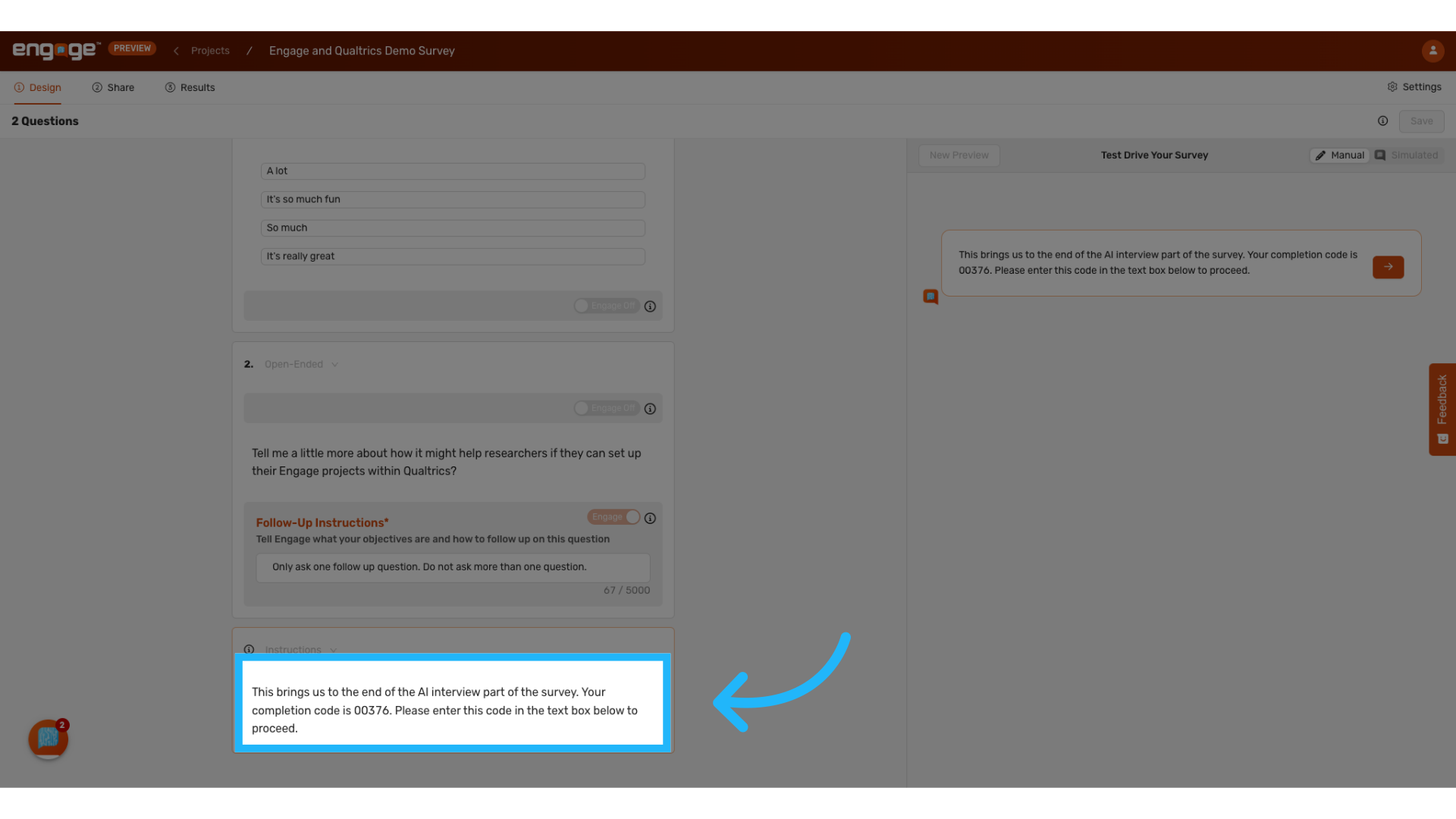Set a completion code at the end of the survey