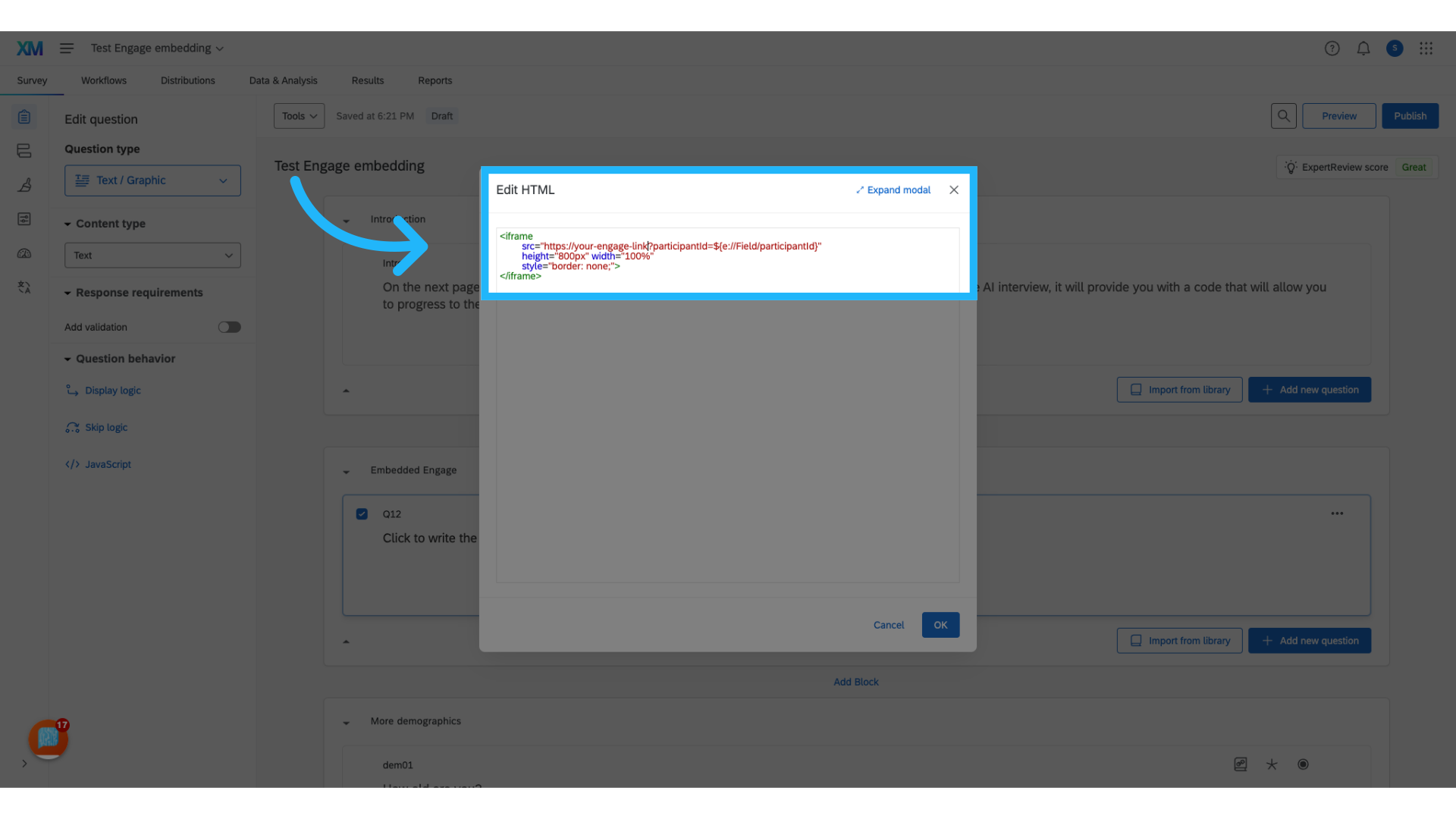 Paste in HTML code