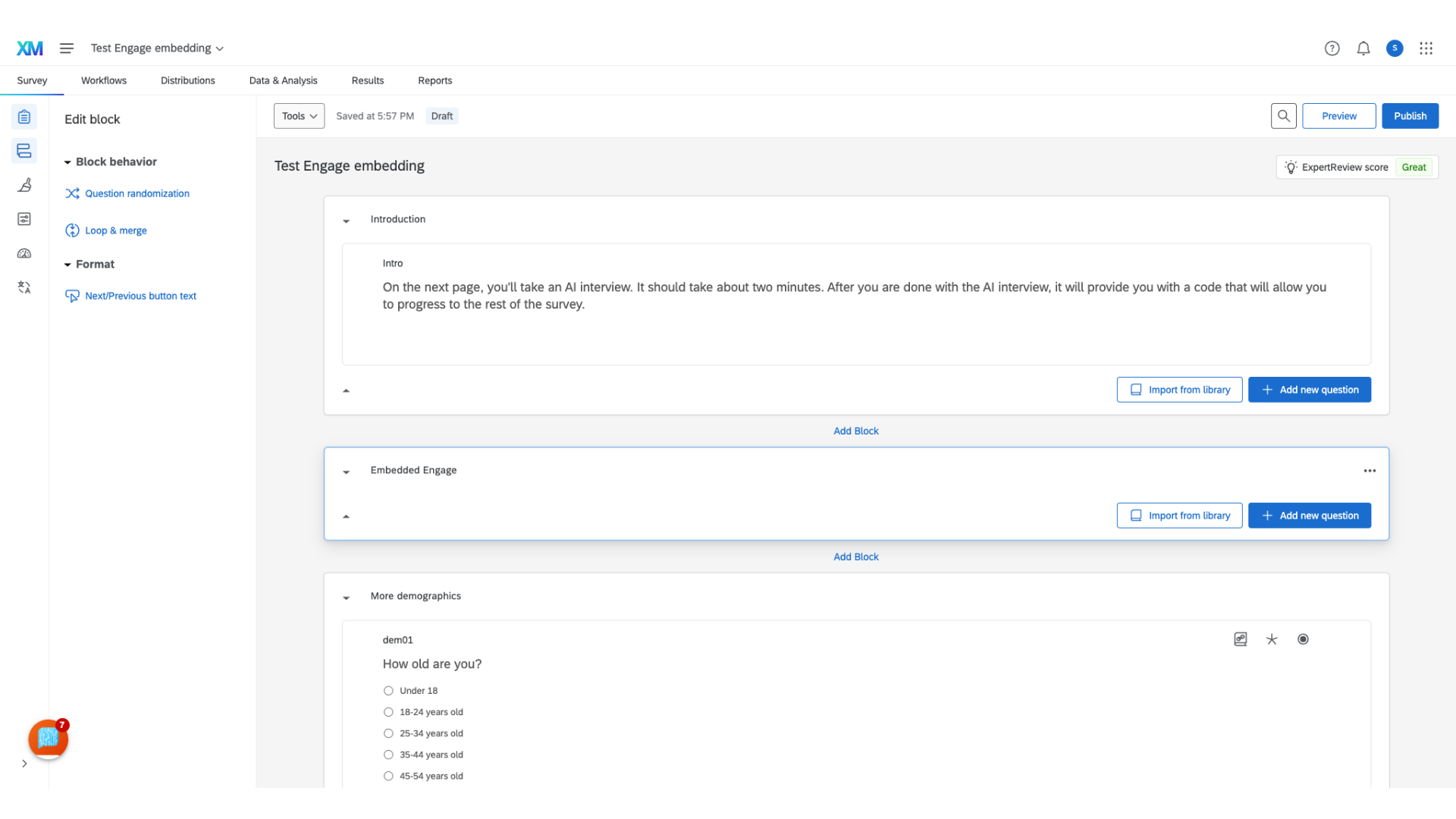 Switch over to your Qualtrics survey