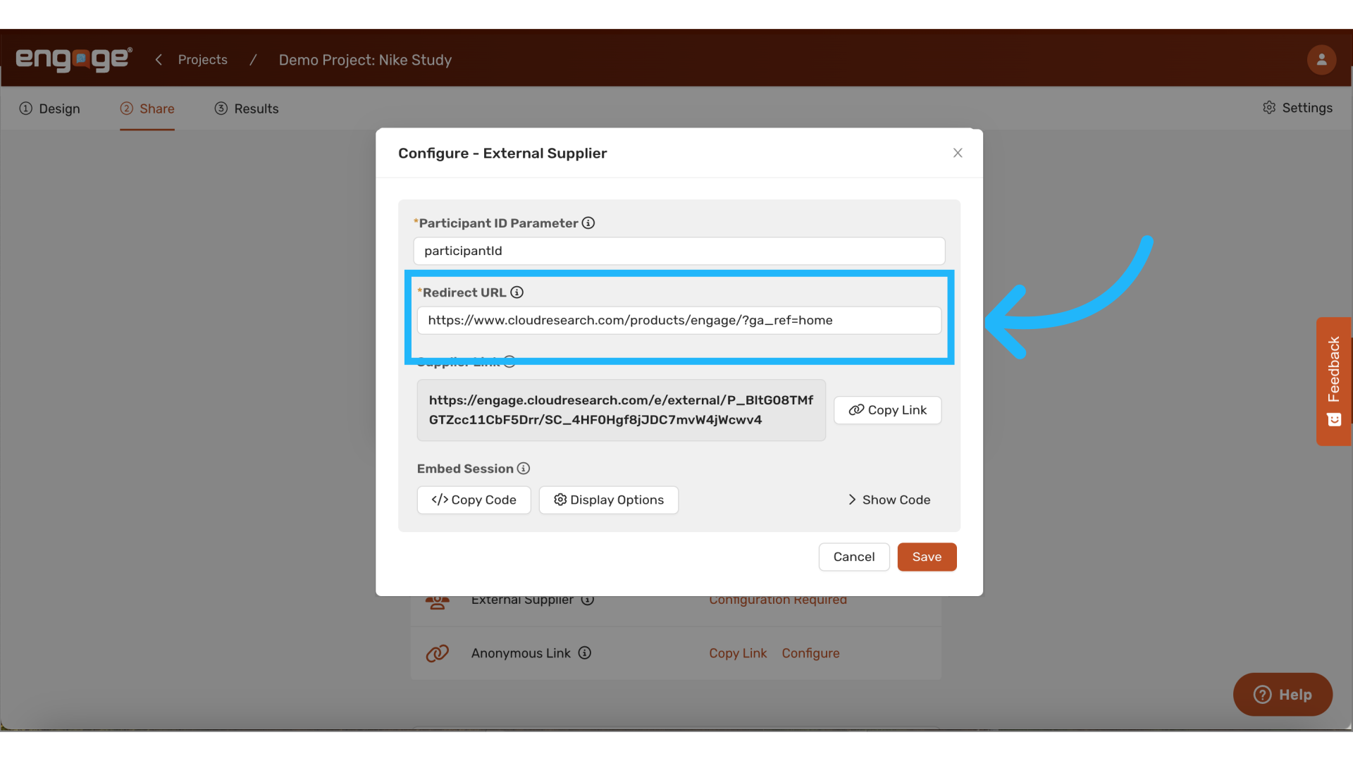 Set a redirect url