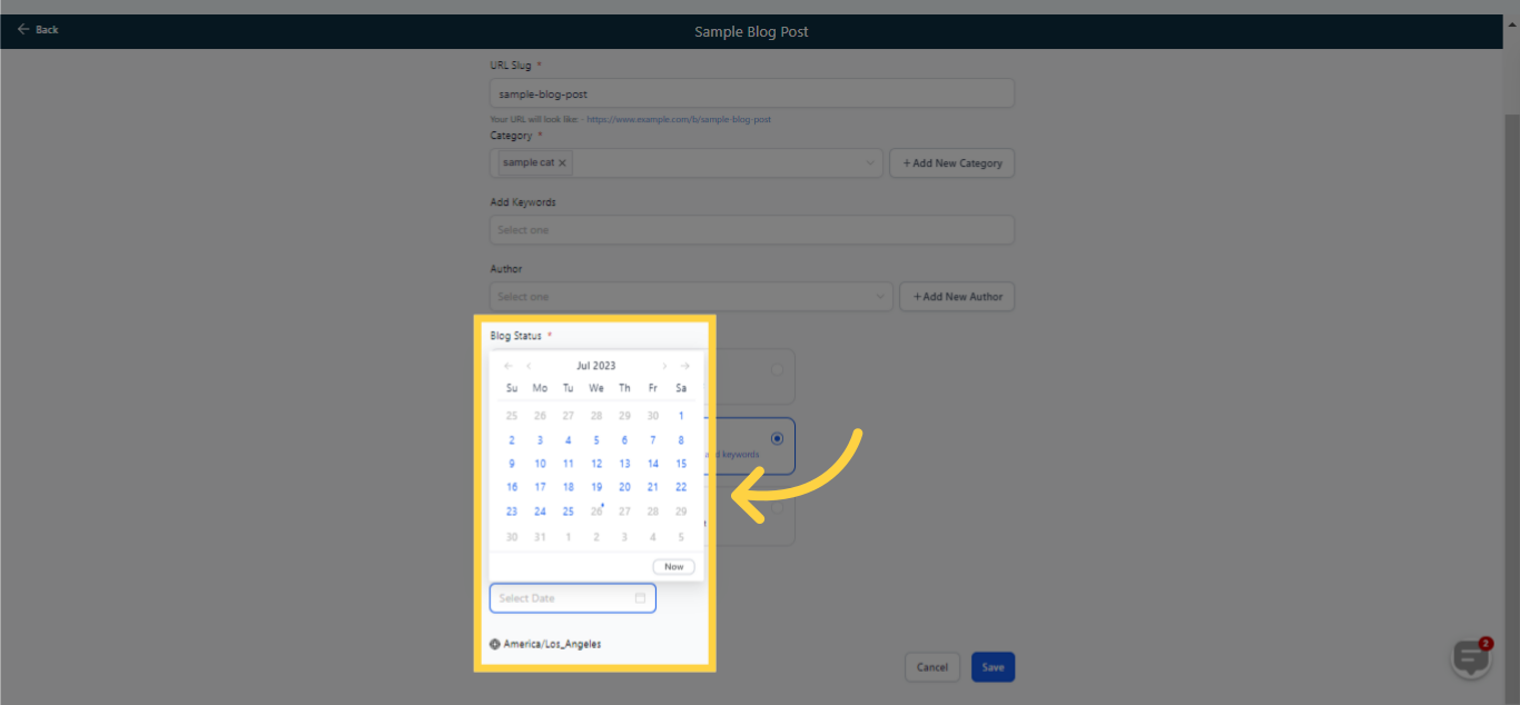 Select Date to Publish Blog