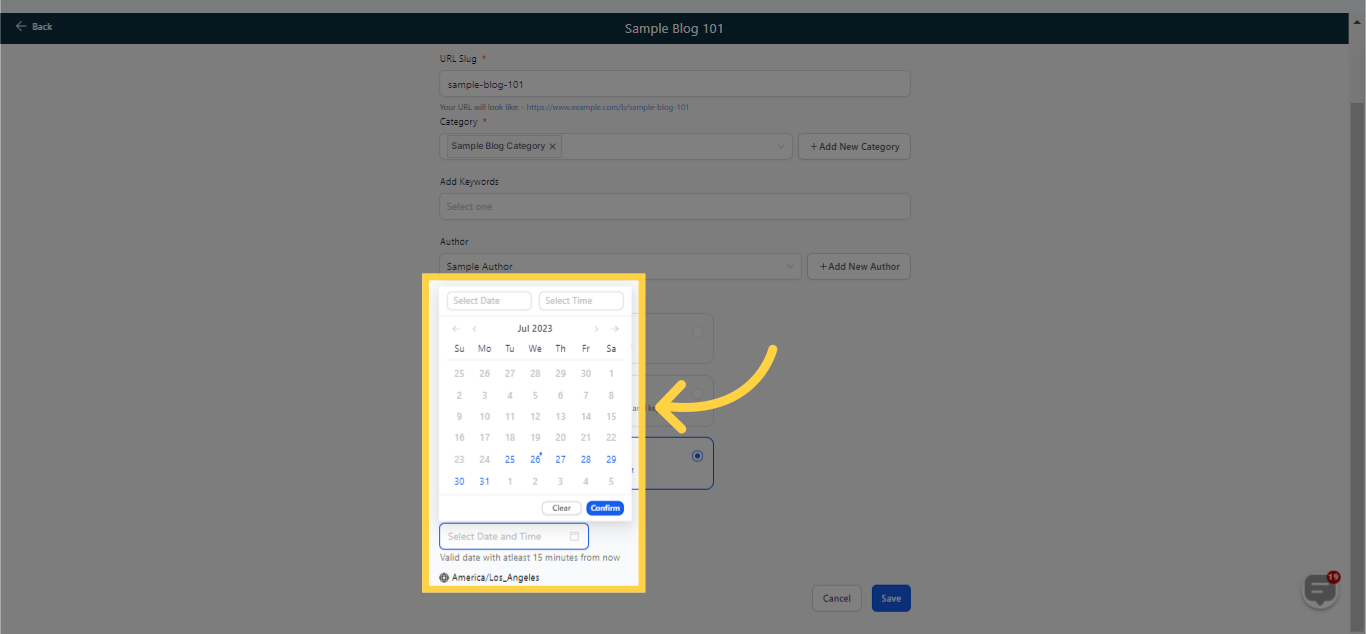 Select Schedule to Publish Blog