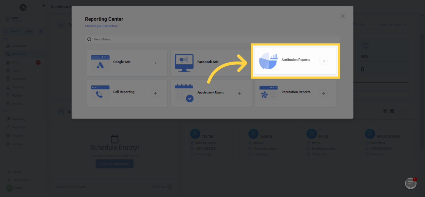 Select 'Attribution Reports'