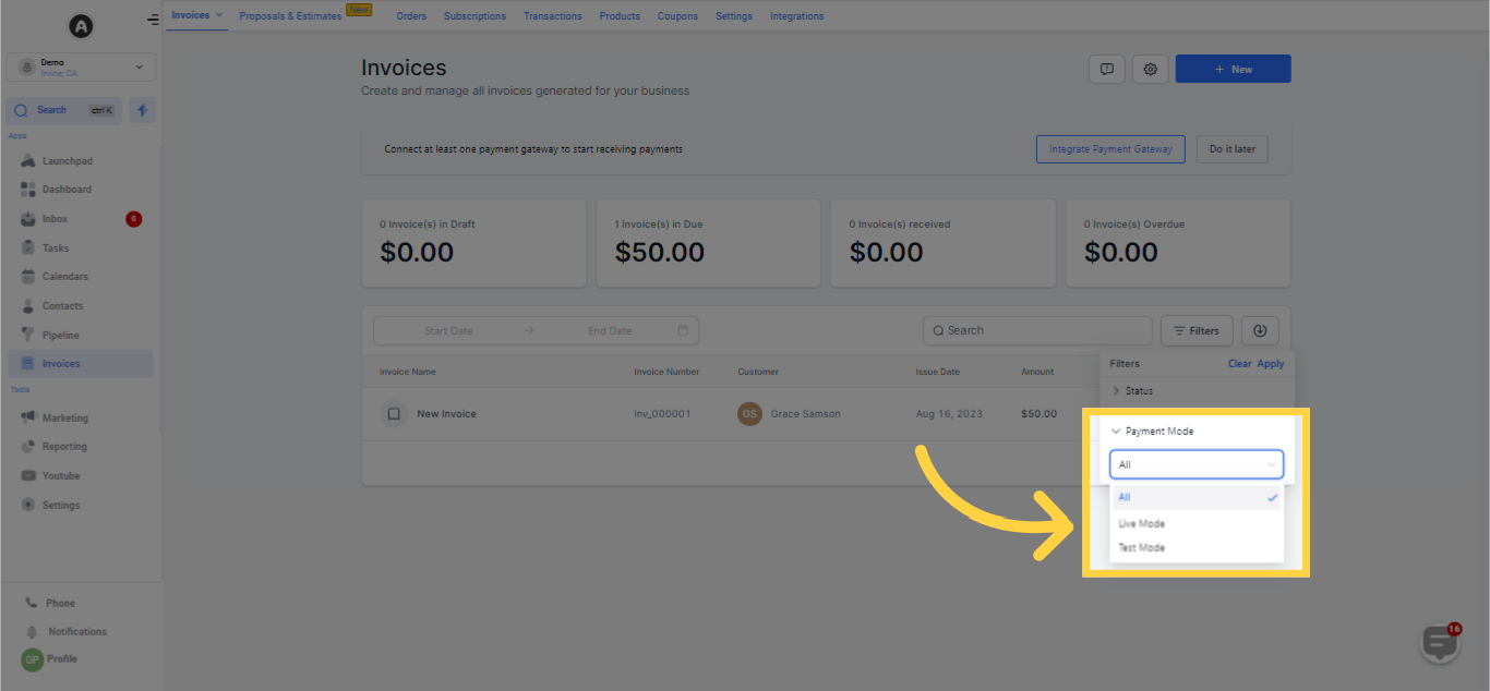 Select Payment Mode Options