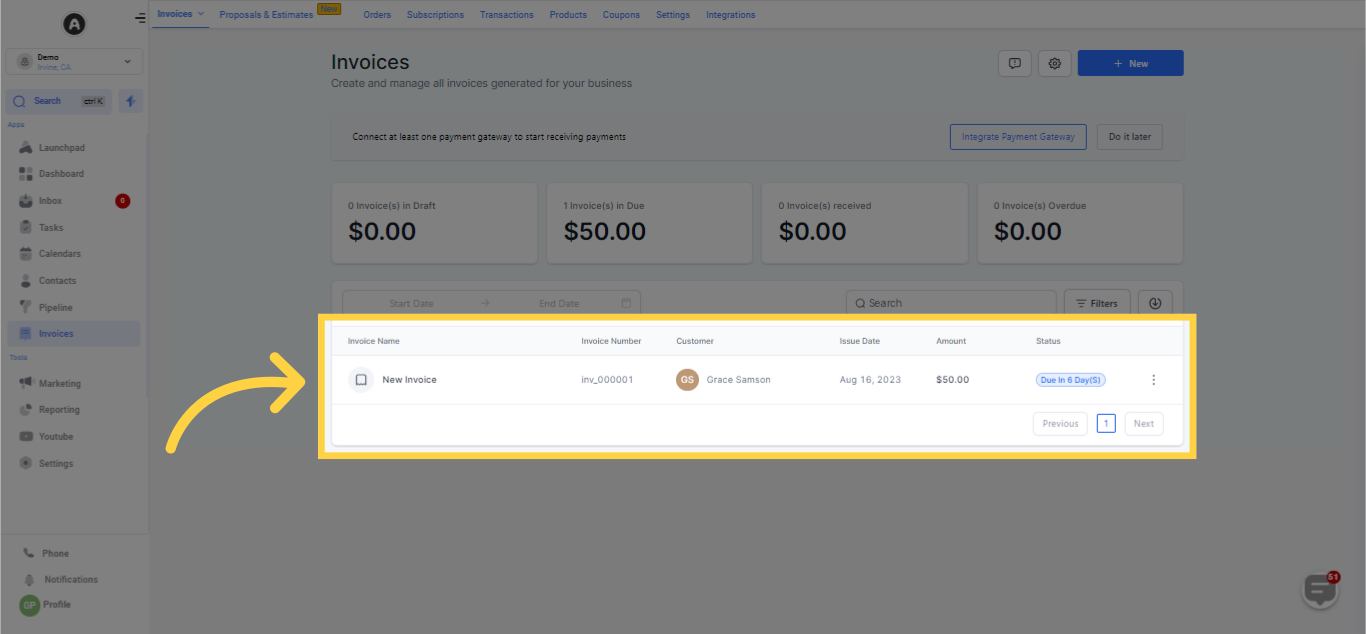 Invoice Table