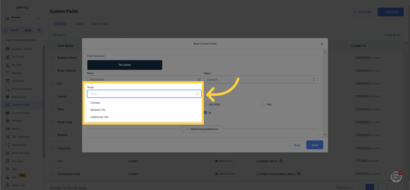 Choose group from the drop down list