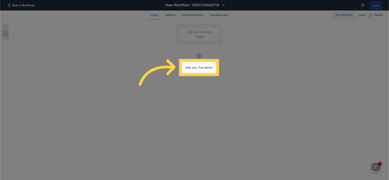 Click 'Add your first action'