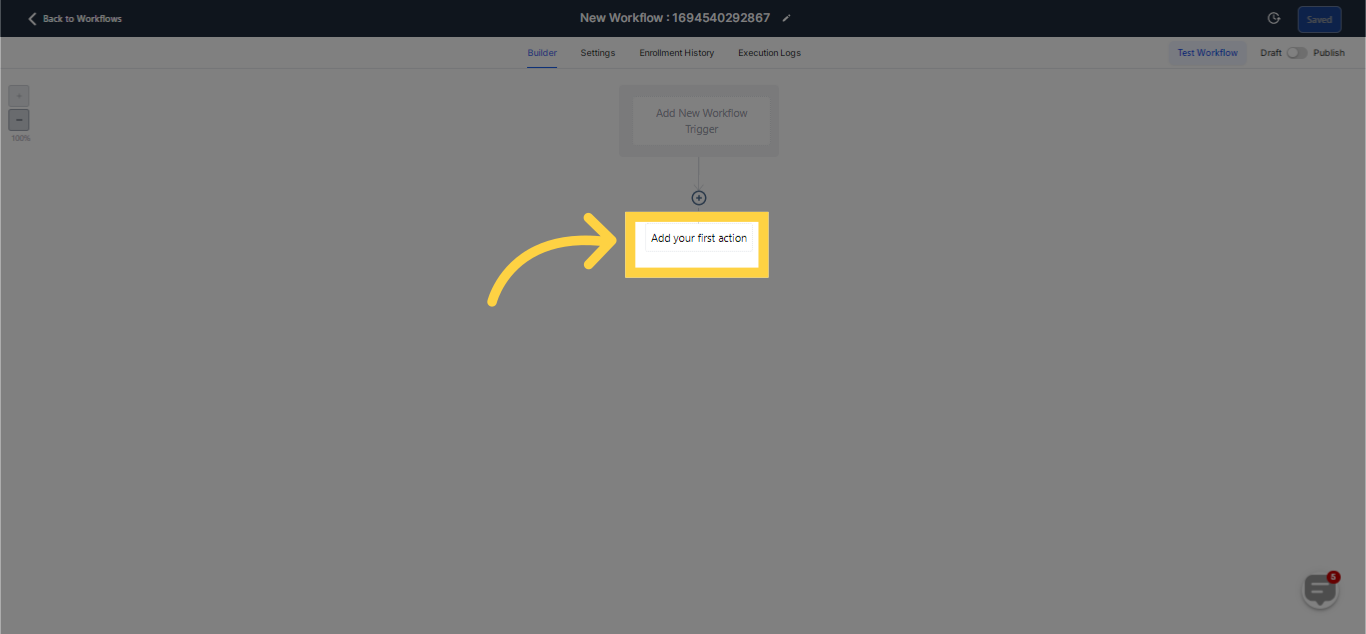Click 'Add your first action'