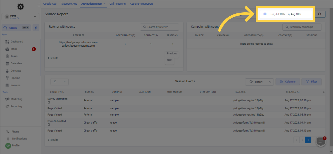 Select Date Range